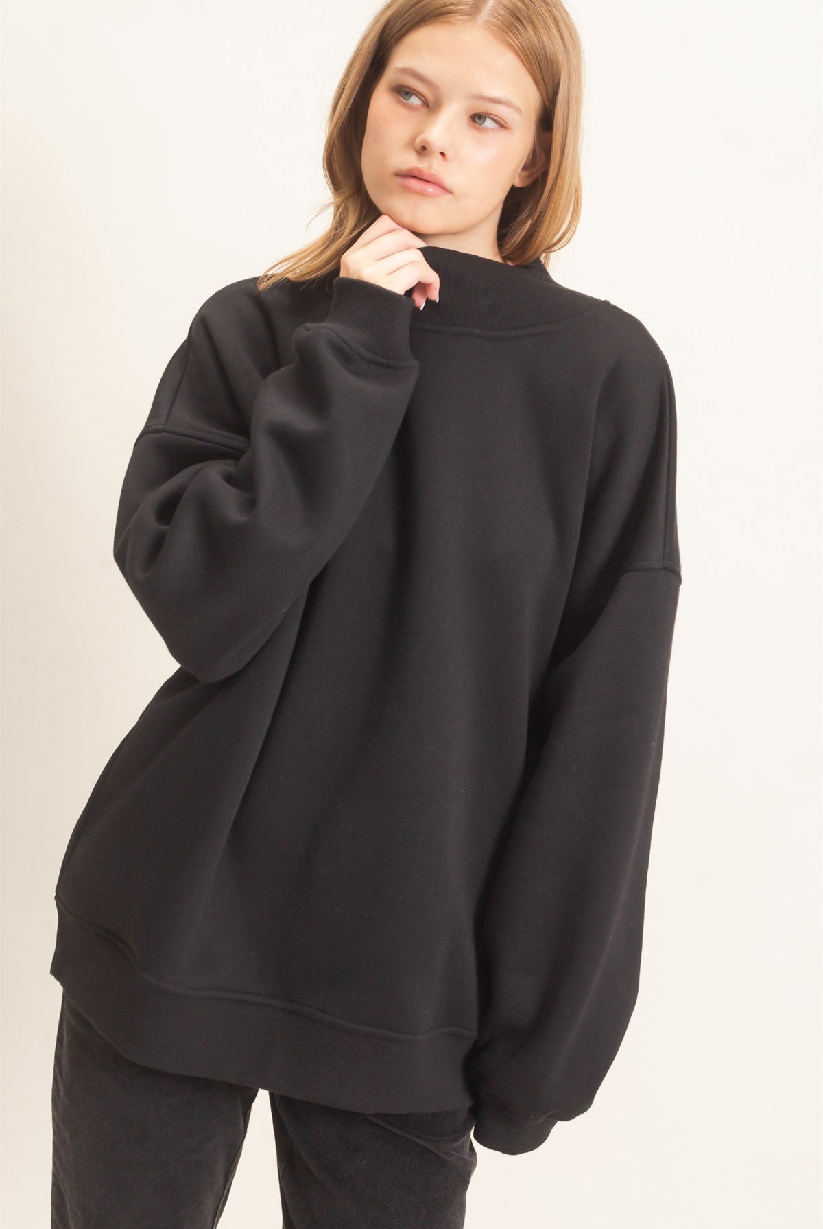 Wholesale Enzyme Washed Mock Neck Sweatshirt Sweatshirts HF26E222 BLACK HYFVE