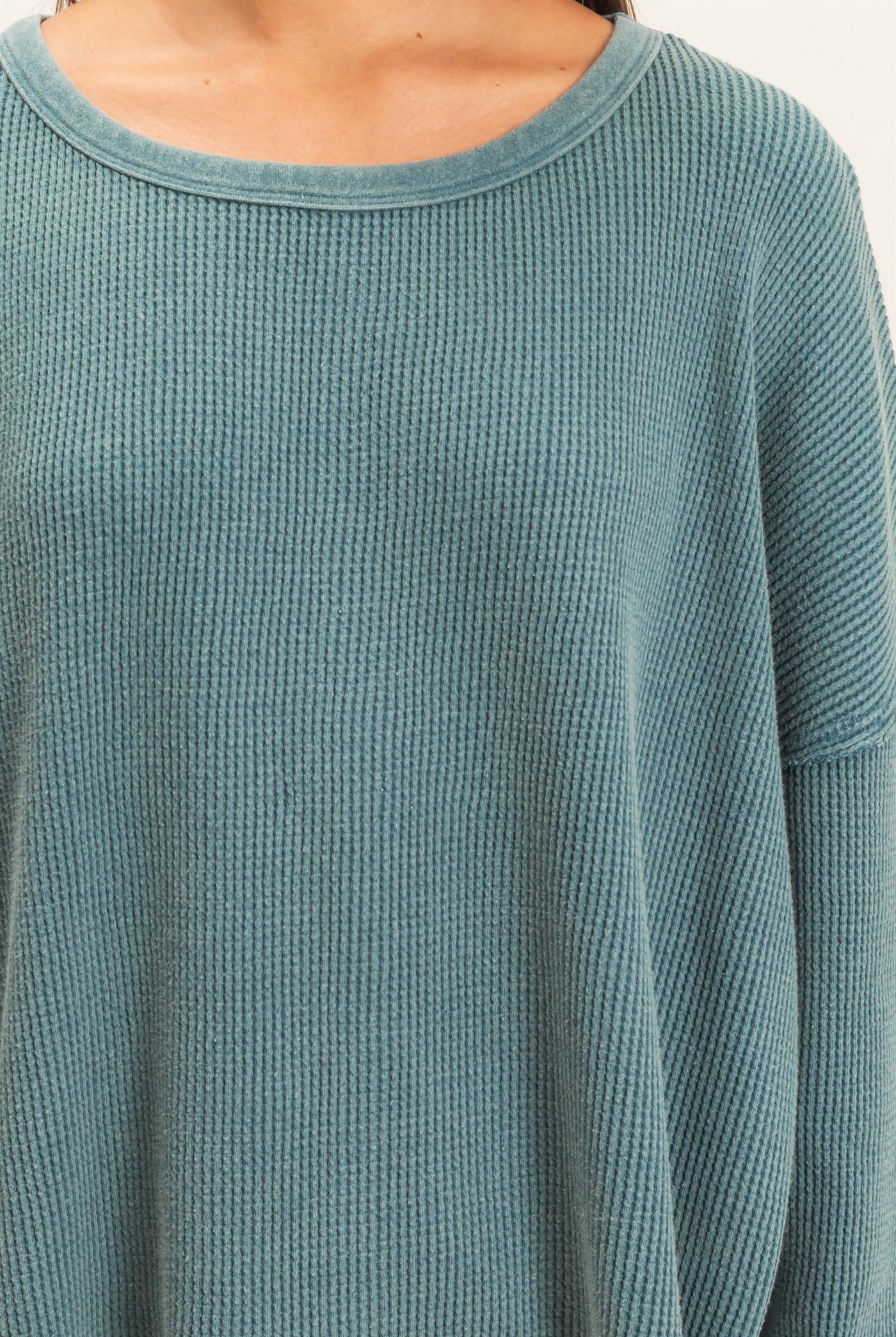 Wholesale Mineral Wash Waffle Oversized Top Clothing Tops DZ26E248 DARK TEAL DOUBLE ZERO