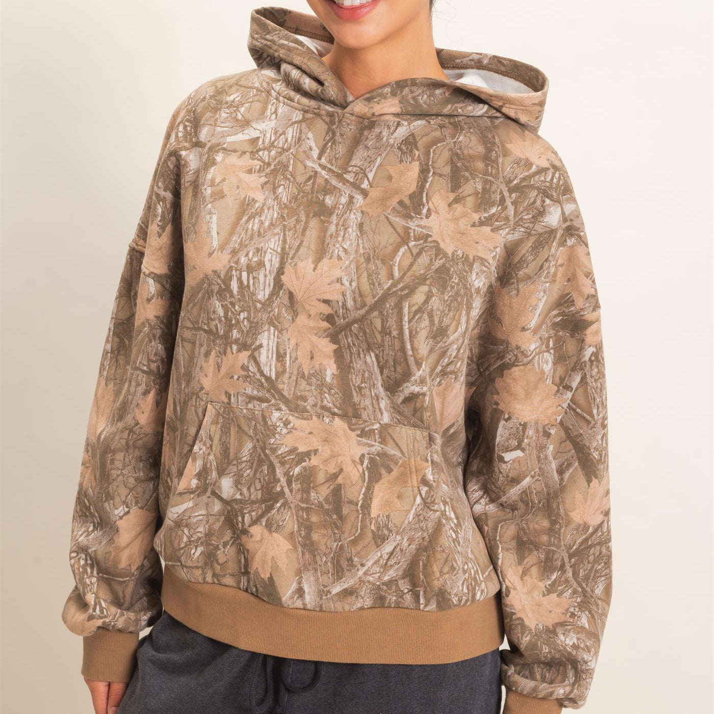 Wholesale Tree Camouflage Hoodie With Kangaroo Pocket Hoodies DZ26F011 BROWN DOUBLE ZERO