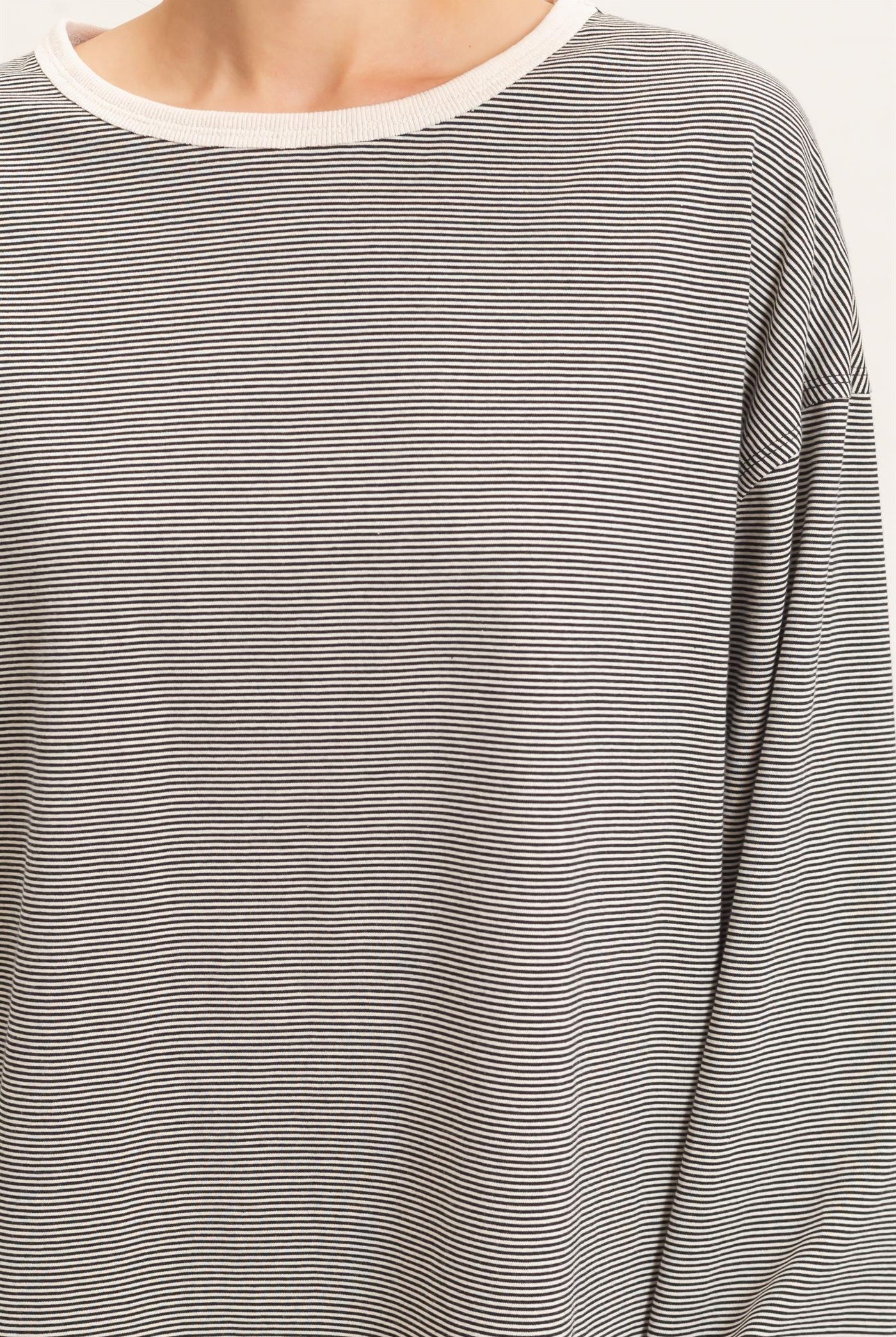 Wholesale Striped Boat Neck Long Sleeve Top Clothing Tops HF26E674 BLACK HYFVE
