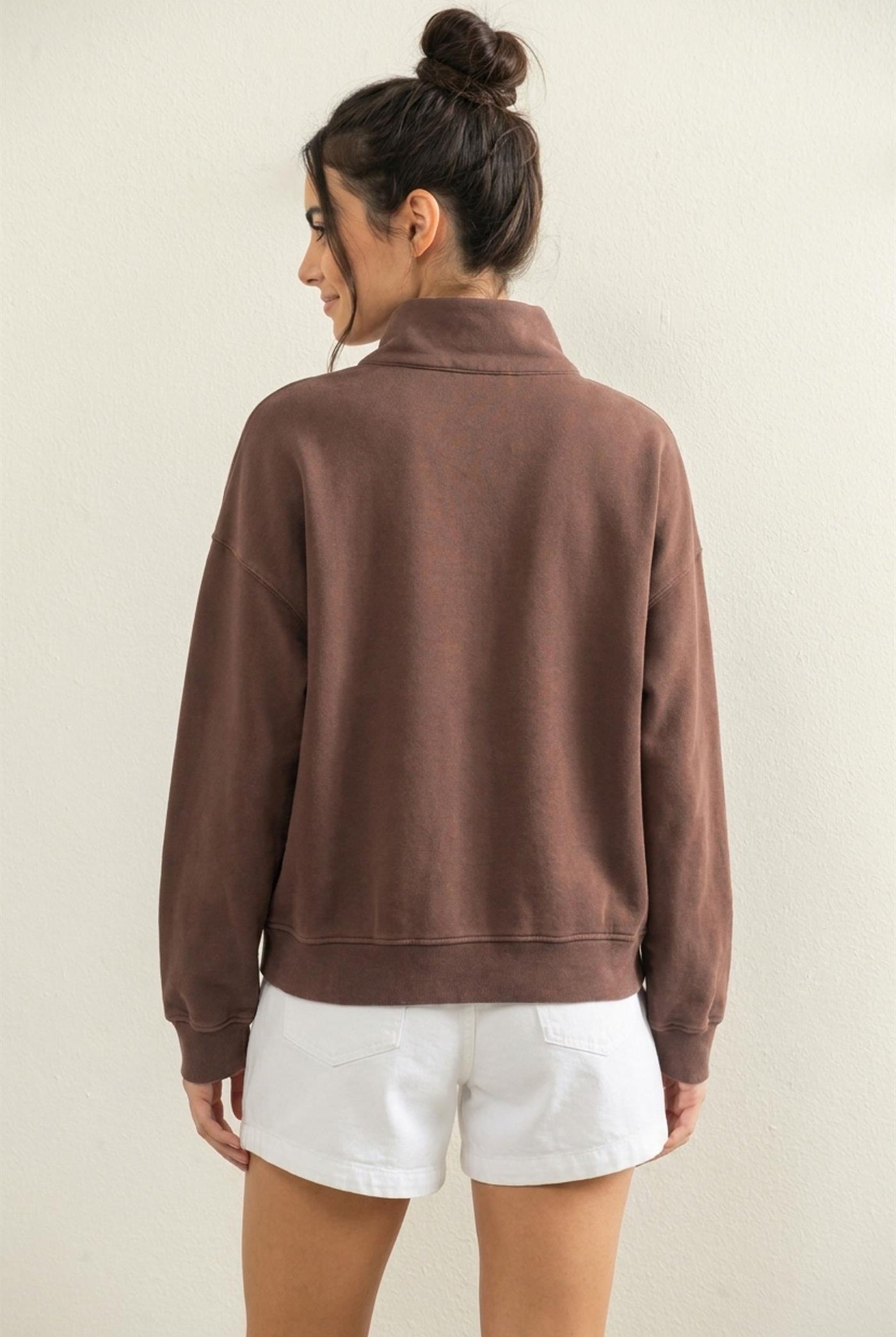 Wholesale Mineral Wash Button Front Sweatshirt Sweatshirts DZ26C909 DARK BROWN DOUBLE ZERO