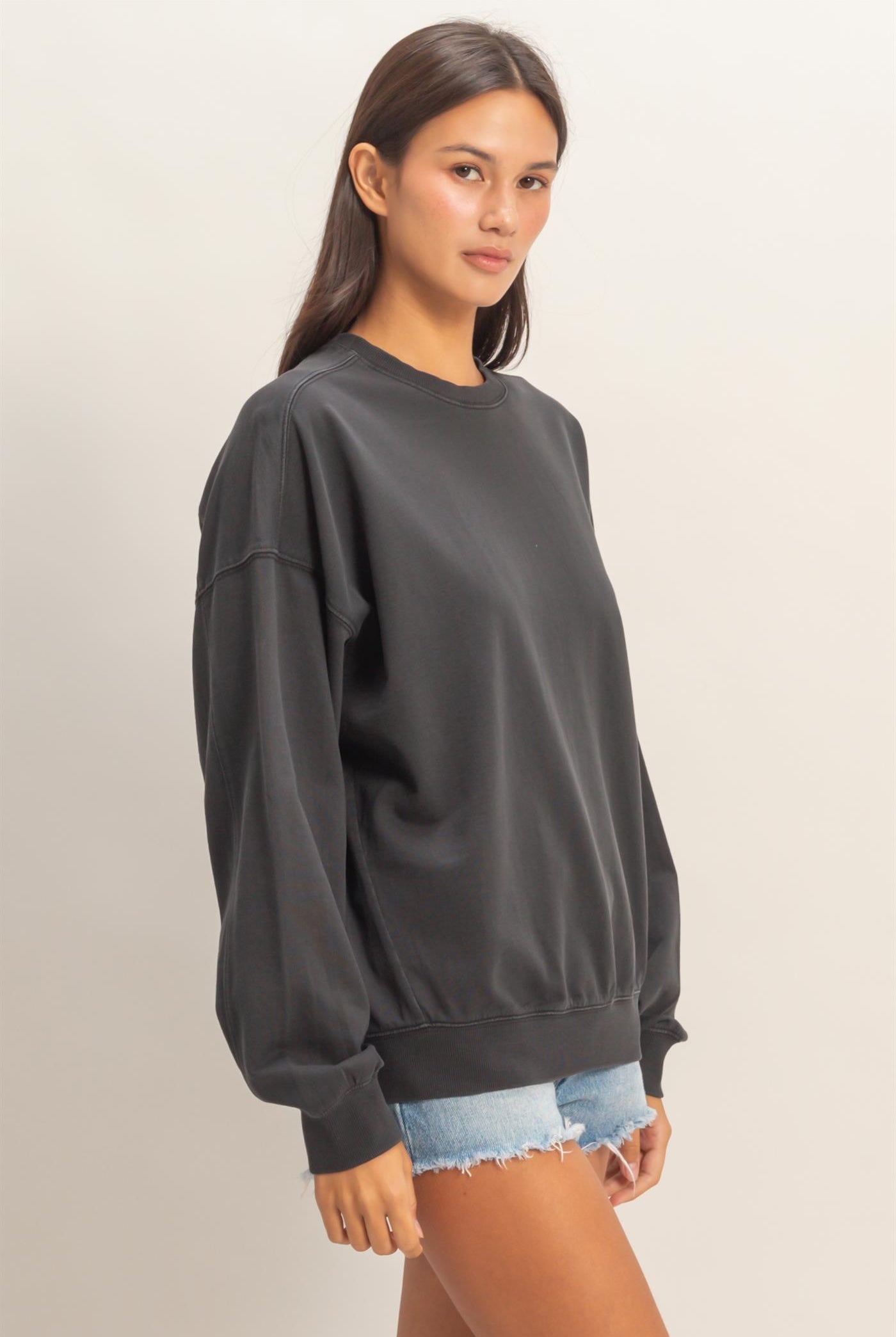 Wholesale Ribbed Crew Neck Sweatshirt Sweatshirts DZ26A265 BLACK DOUBLE ZERO