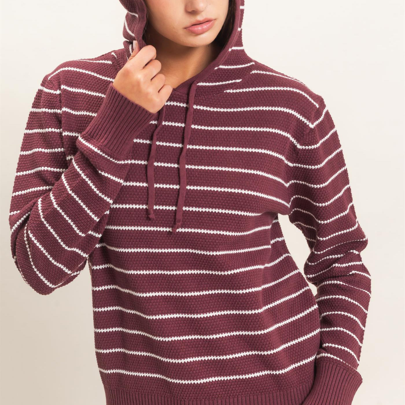 Wholesale Striped Hooded Sweater Hoodies DZ26C972 DARK CHERRY DOUBLE ZERO
