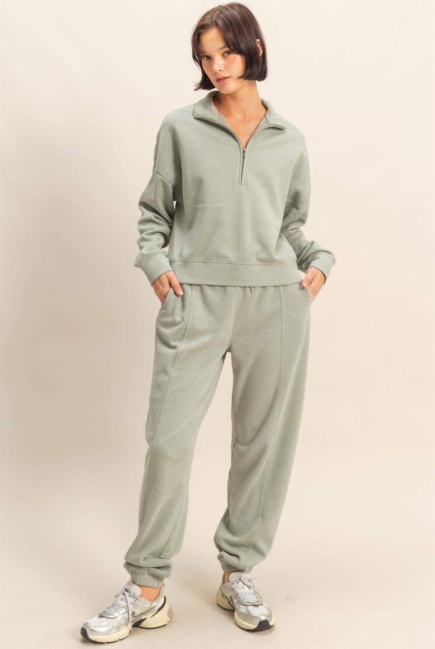 Wholesale Love This Way Half-Zip Sweatshirt Sweatshirts DZ25C908 SAGE GREEN DOUBLE ZERO