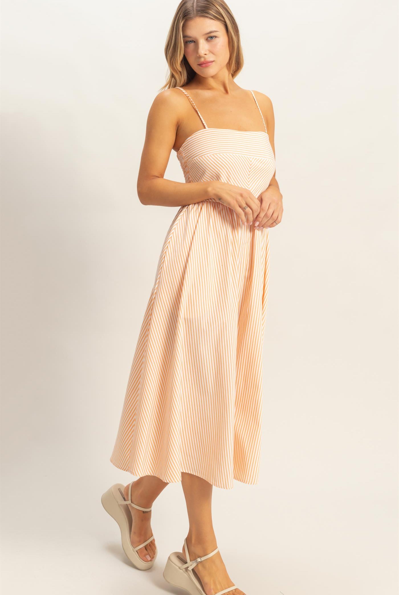 Wholesale Striped Spaghetti Strap Dress Dresses HF26A291-D ORANGE HYFVE