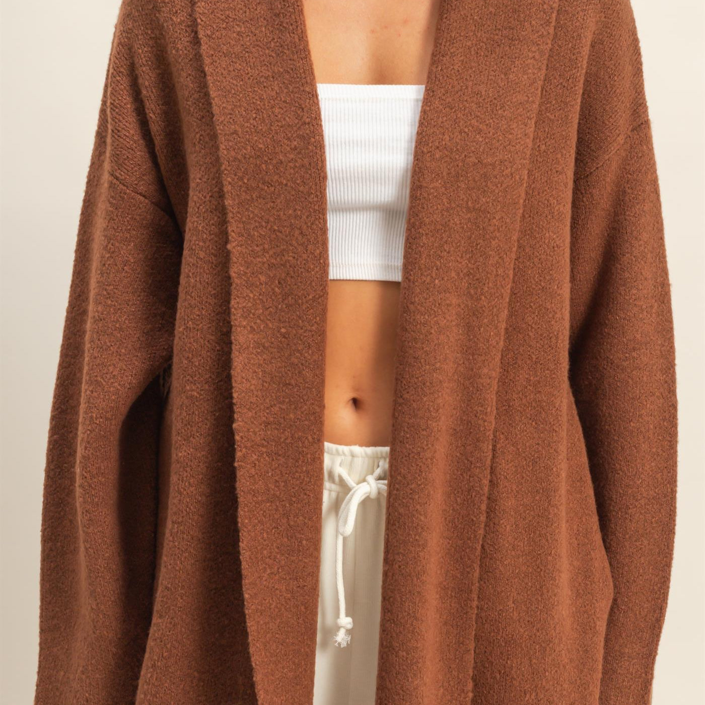 Wholesale Longline Open Front Duster Sweater Cardigans DZ25F435 CHESTNUT DOUBLE ZERO