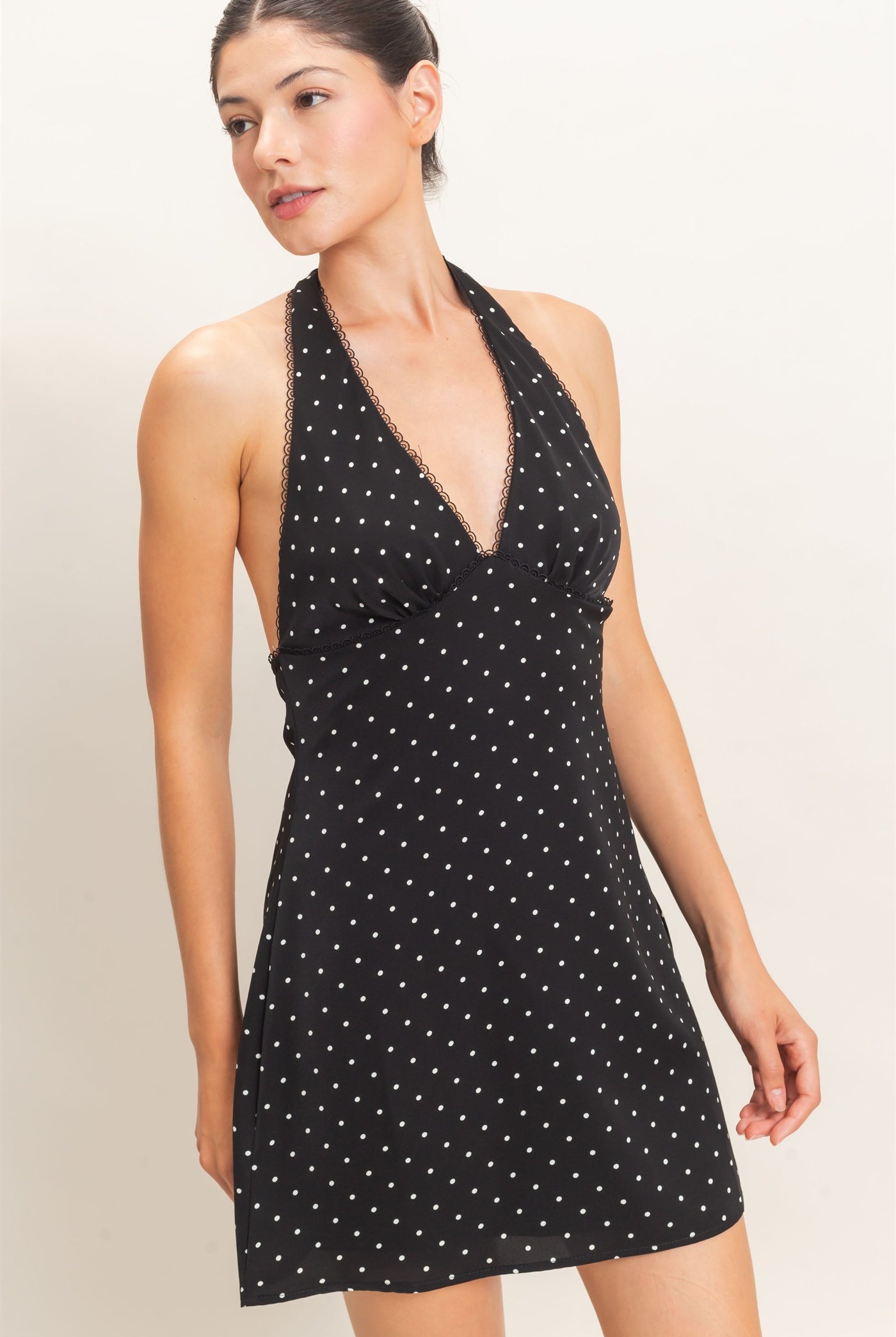 Wholesale Polka Dot Halter Dress Dresses HF26F027 BLACK HYFVE