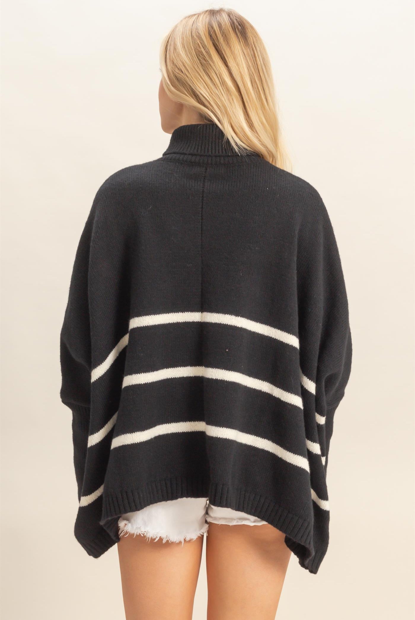 Wholesale Striped Turtle Neck Oversized Sweater Sweaters HF25F290 BLACK HYFVE