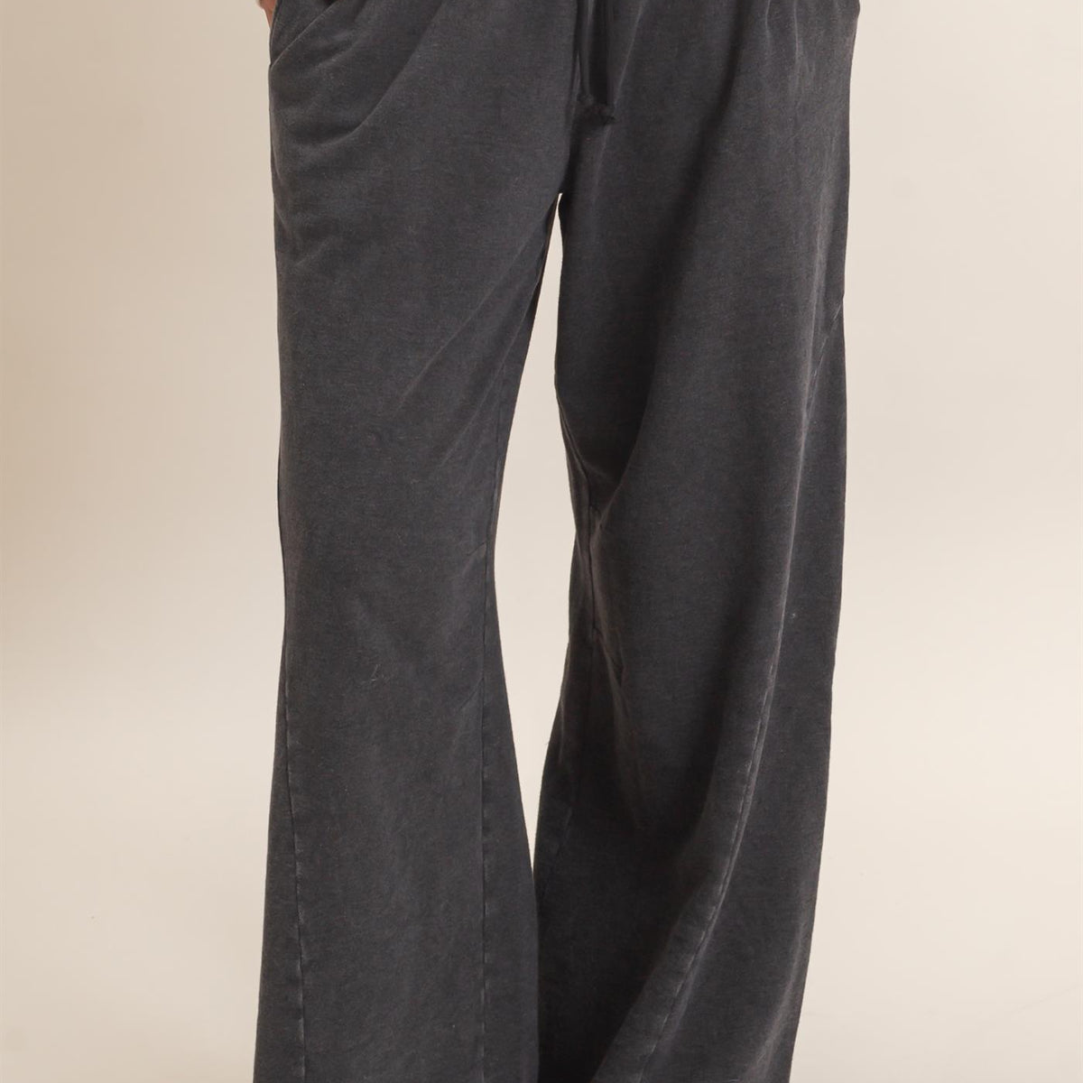 Wholesale Mineral Washed Wide Leg Pants Pants DZ26F082 BLACK DOUBLE ZERO