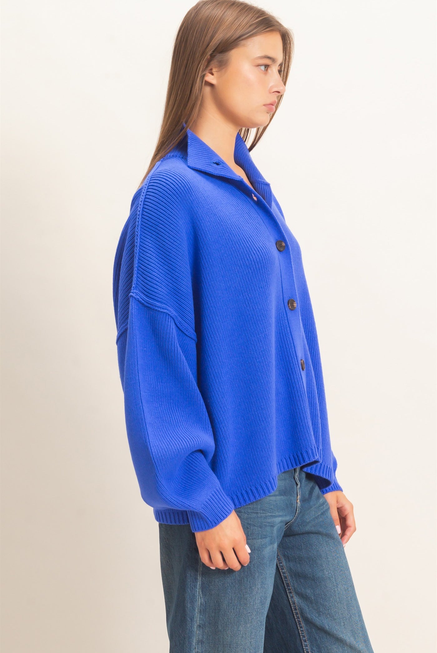 Wholesale High Neck Oversized Cardigan Cardigans DZ26E280 COBALT DOUBLE ZERO