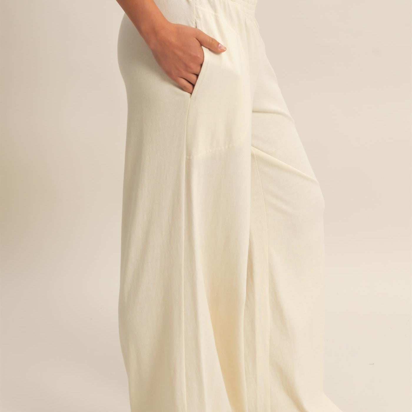 Wholesale Mineral Washed Wide-Leg Smocked Waist Pants Pants DZ26A249 ALPACA DOUBLE ZERO