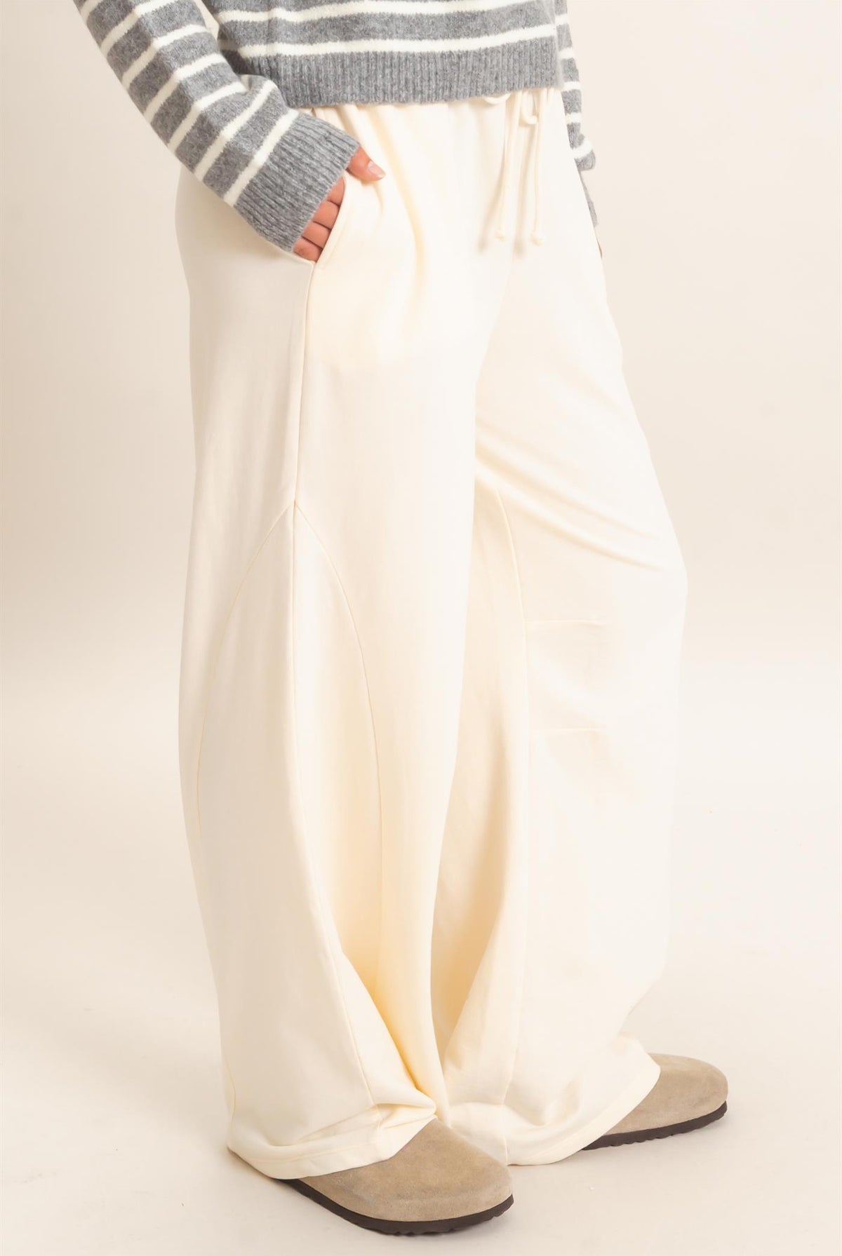 Wholesale Mineral Washed Wide Leg Pants Pants DZ26F082 ALPACA DOUBLE ZERO