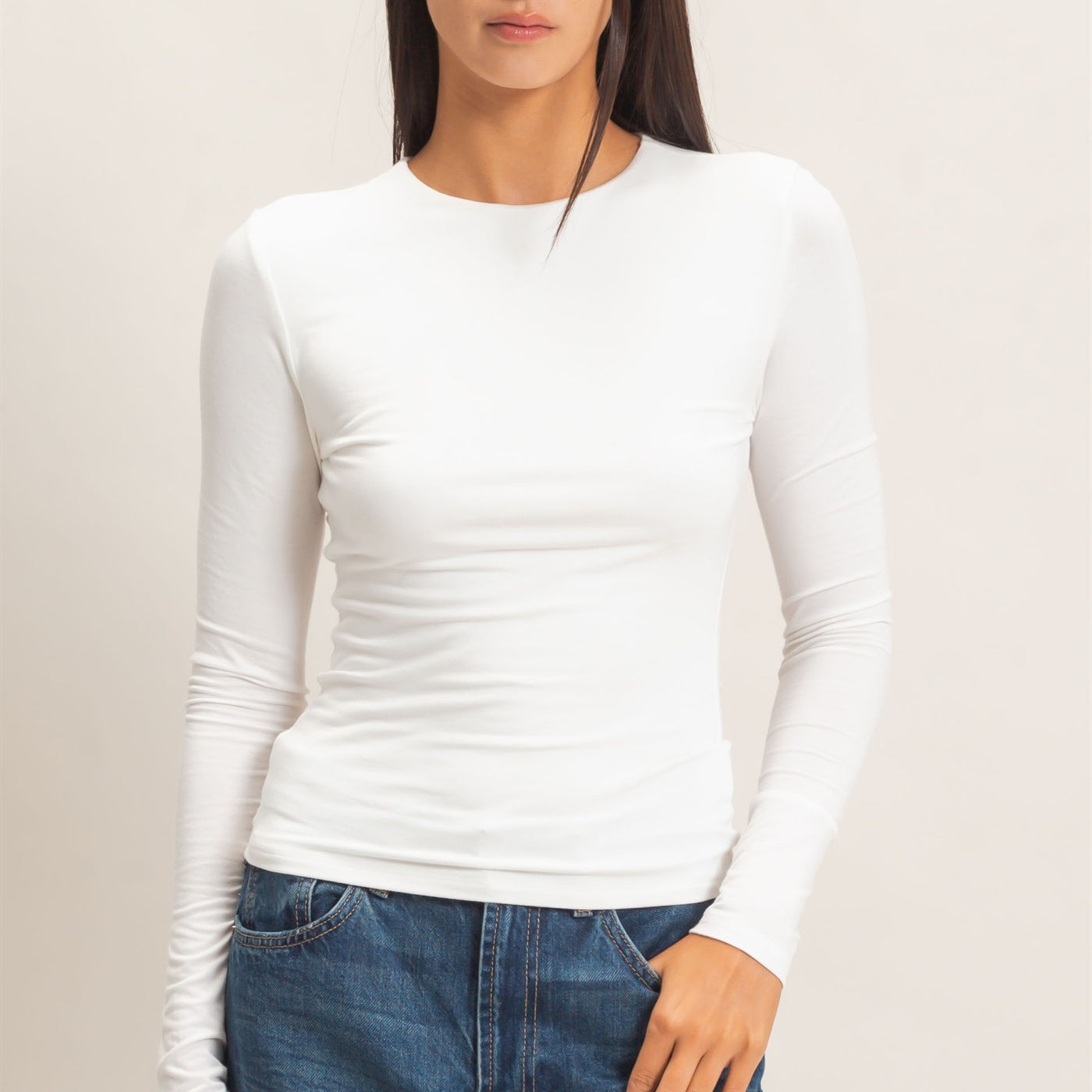 Wholesale Crew Neck Long Sleeve Top Clothing Tops DZ26E978 OFF WHITE DOUBLE ZERO