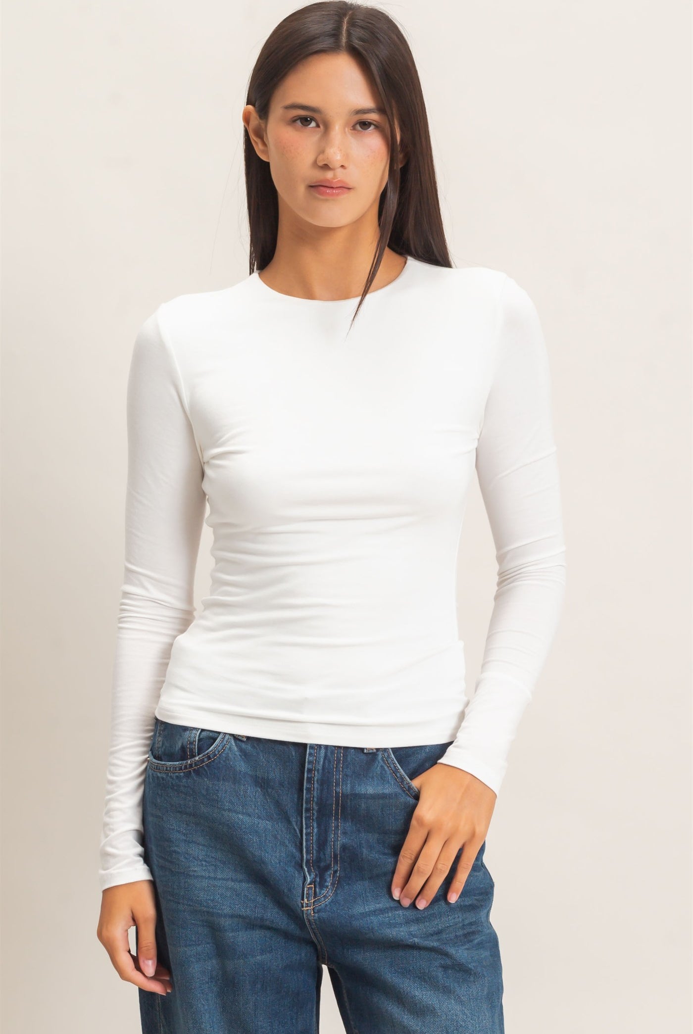 Wholesale Crew Neck Long Sleeve Top Clothing Tops DZ26E978 OFF WHITE DOUBLE ZERO