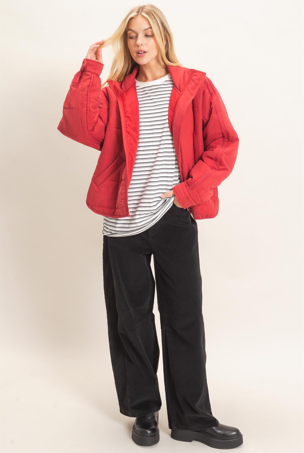 Wholesale Quilted High Collar Jacket Coats & Jackets HF26F167-D BRICK HYFVE