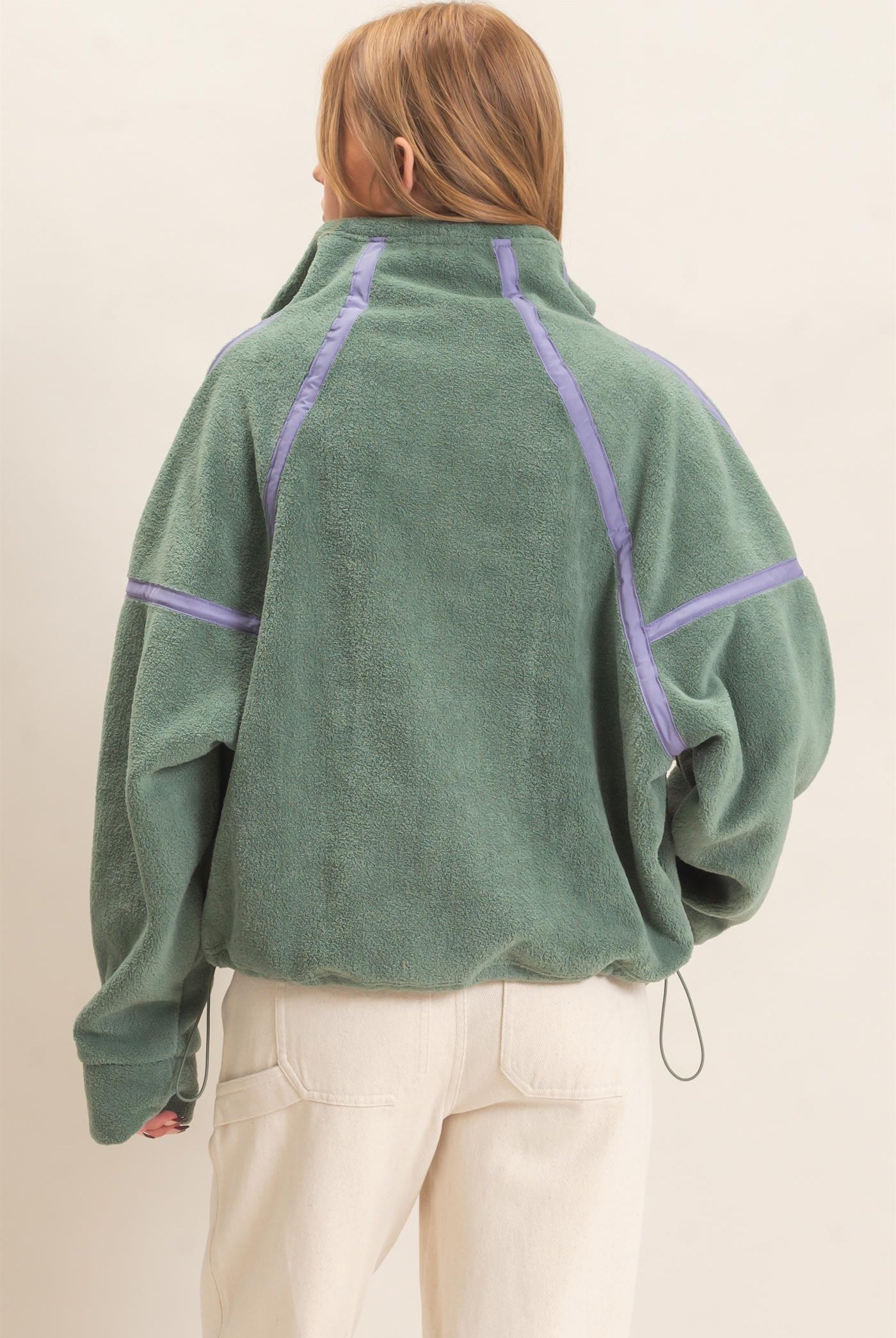 Wholesale Contrast Trim Half-Zip Fleece Pullover Outerwear HF26F206-D PISTACHIO HYFVE