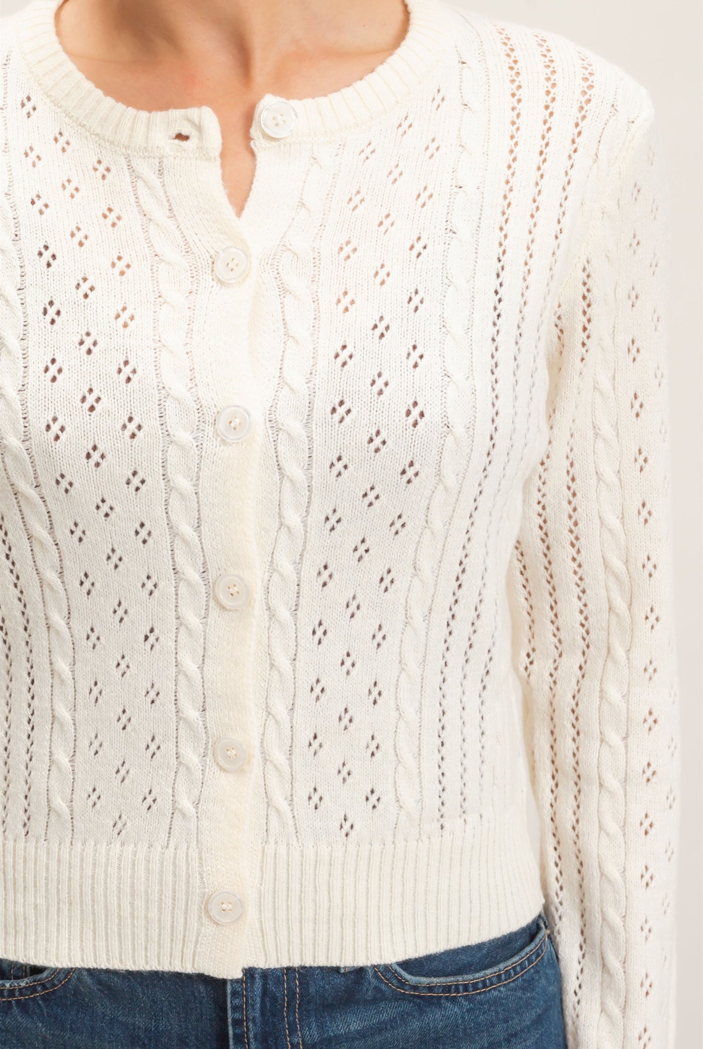 Wholesale Cable Knit Cardigan Cardigans HF26E150 WARM CREAM HYFVE