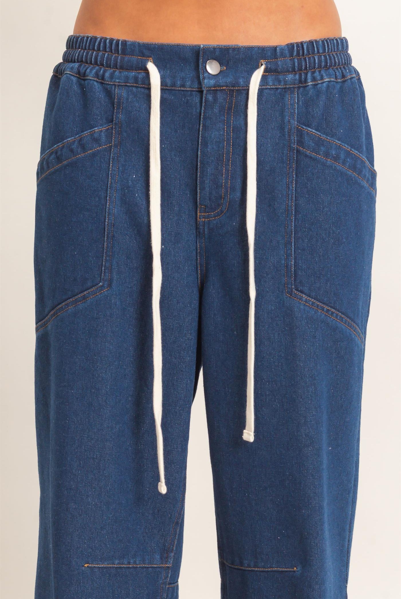 Wholesale Elastic Waist Denim Pants Pants DZ26F306 DARK BLUE DOUBLE ZERO