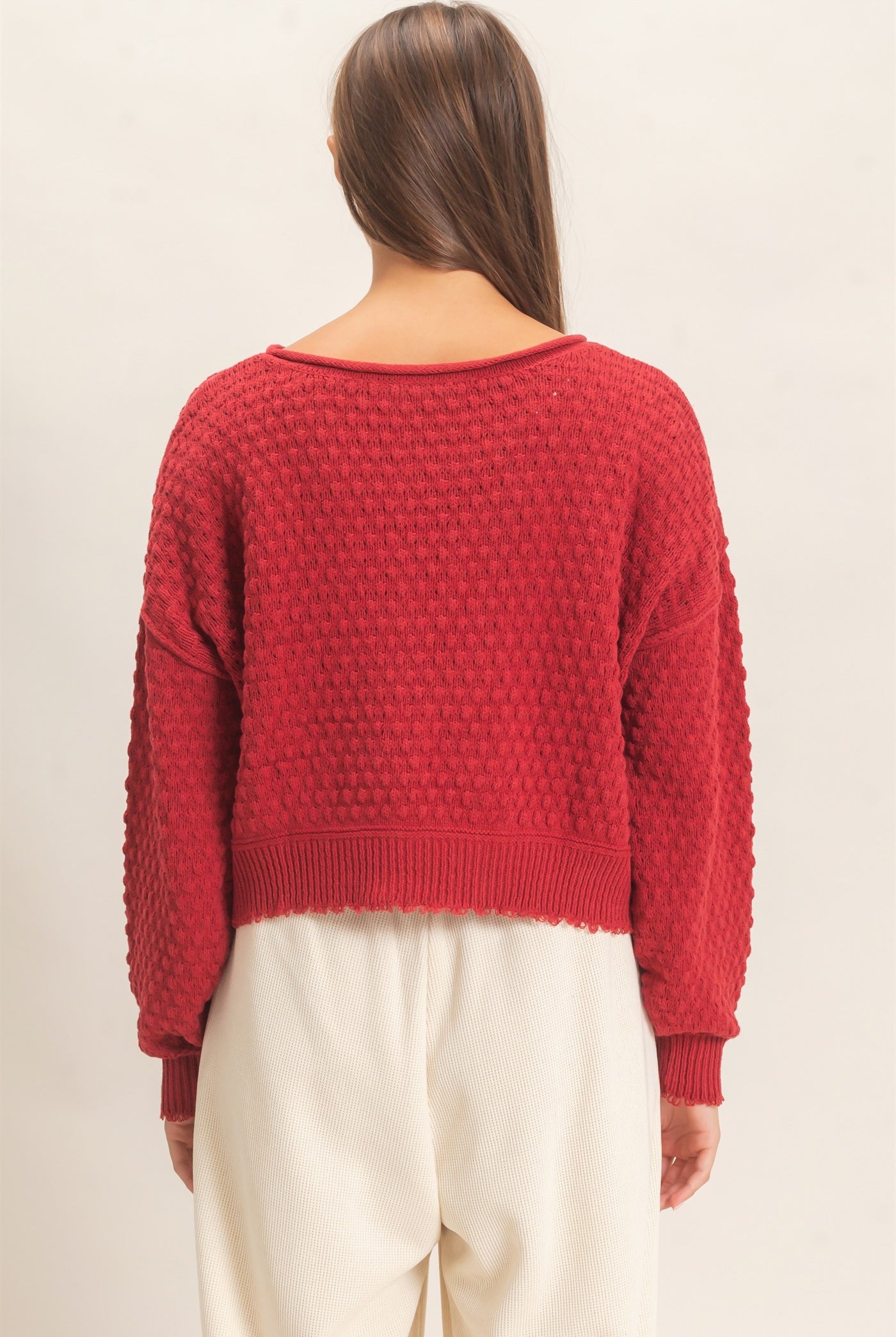 Wholesale Textured Boat Neck Sweater Sweaters DZ26E880 DARK RED DOUBLE ZERO