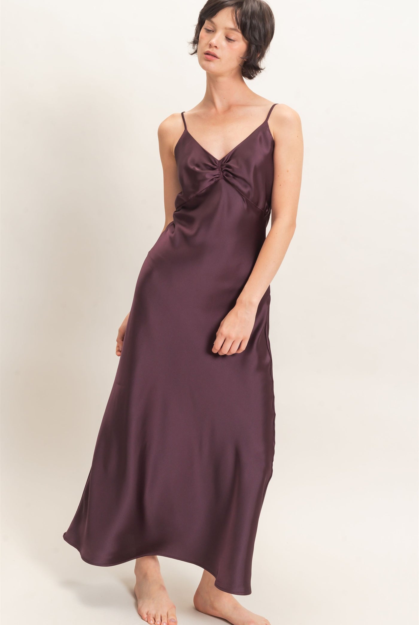 Wholesale Satin Slip Dress With Spaghetti Straps Dresses DZ26E380 DARK CHERRY DOUBLE ZERO