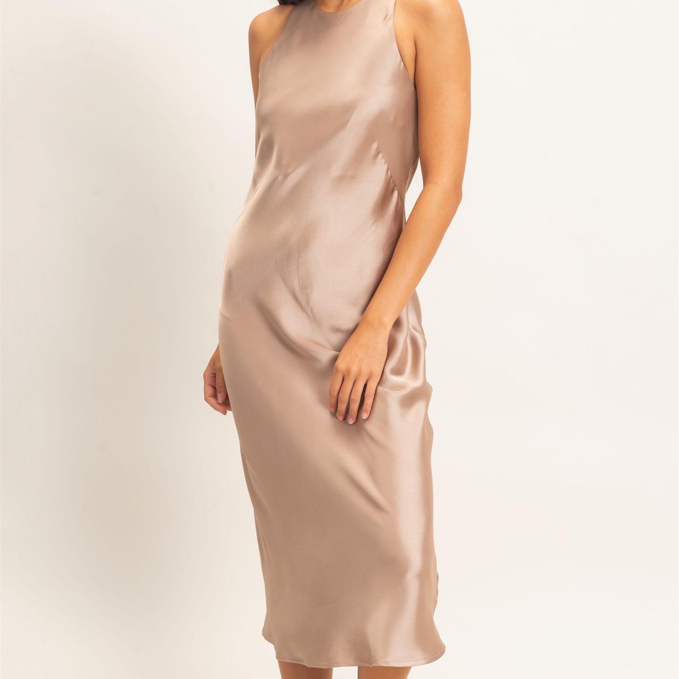 Wholesale Sleeveless Satin Midi Dress Dresses DZ26E257 DARK TAUPE DOUBLE ZERO