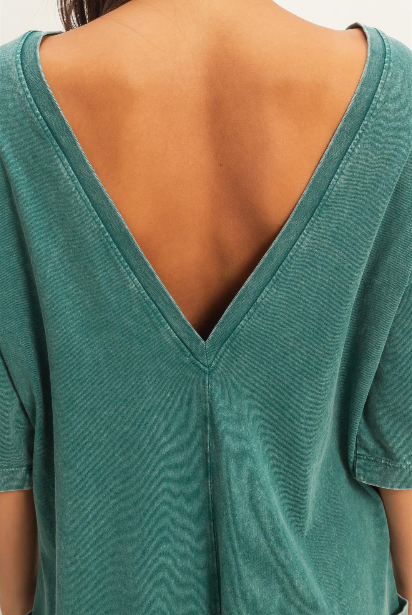 Wholesale Mineral Washed V-Back Romper Clothing DZ26A326 DARK TEAL HYFVE