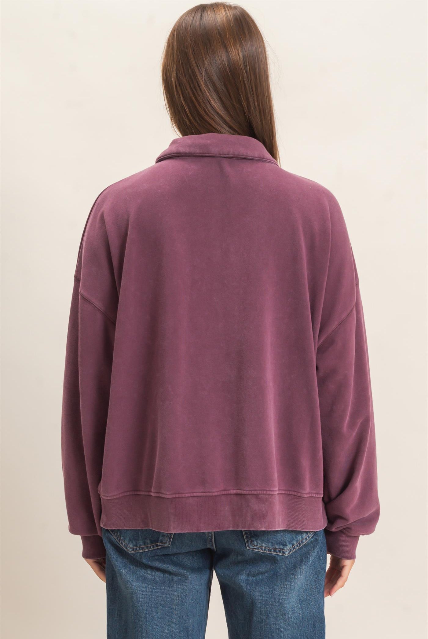 Wholesale Mineral Wash Button Front Sweatshirt Sweatshirts DZ26C909 DARK CHERRY DOUBLE ZERO
