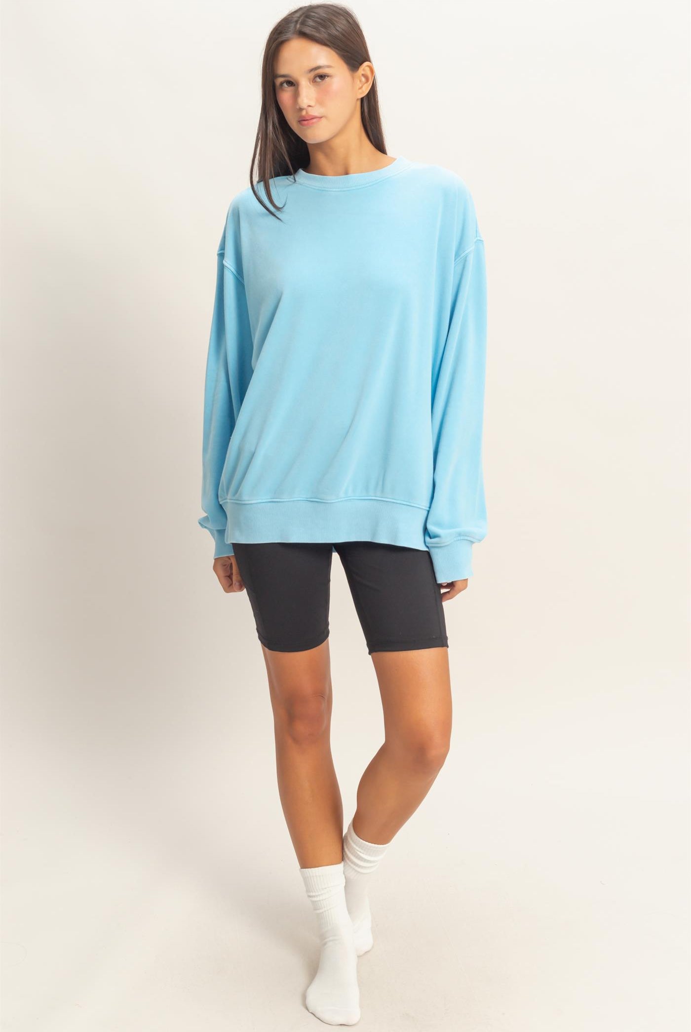 Wholesale Mineral Washed Crew Neck Sweatshirt Sweatshirts DZ26A262 BLUE DOUBLE ZERO