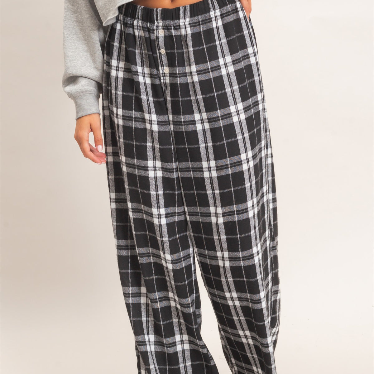 Wholesale Plaid Wide-Leg Pants Pants DZ26F271 BLACK DOUBLE ZERO