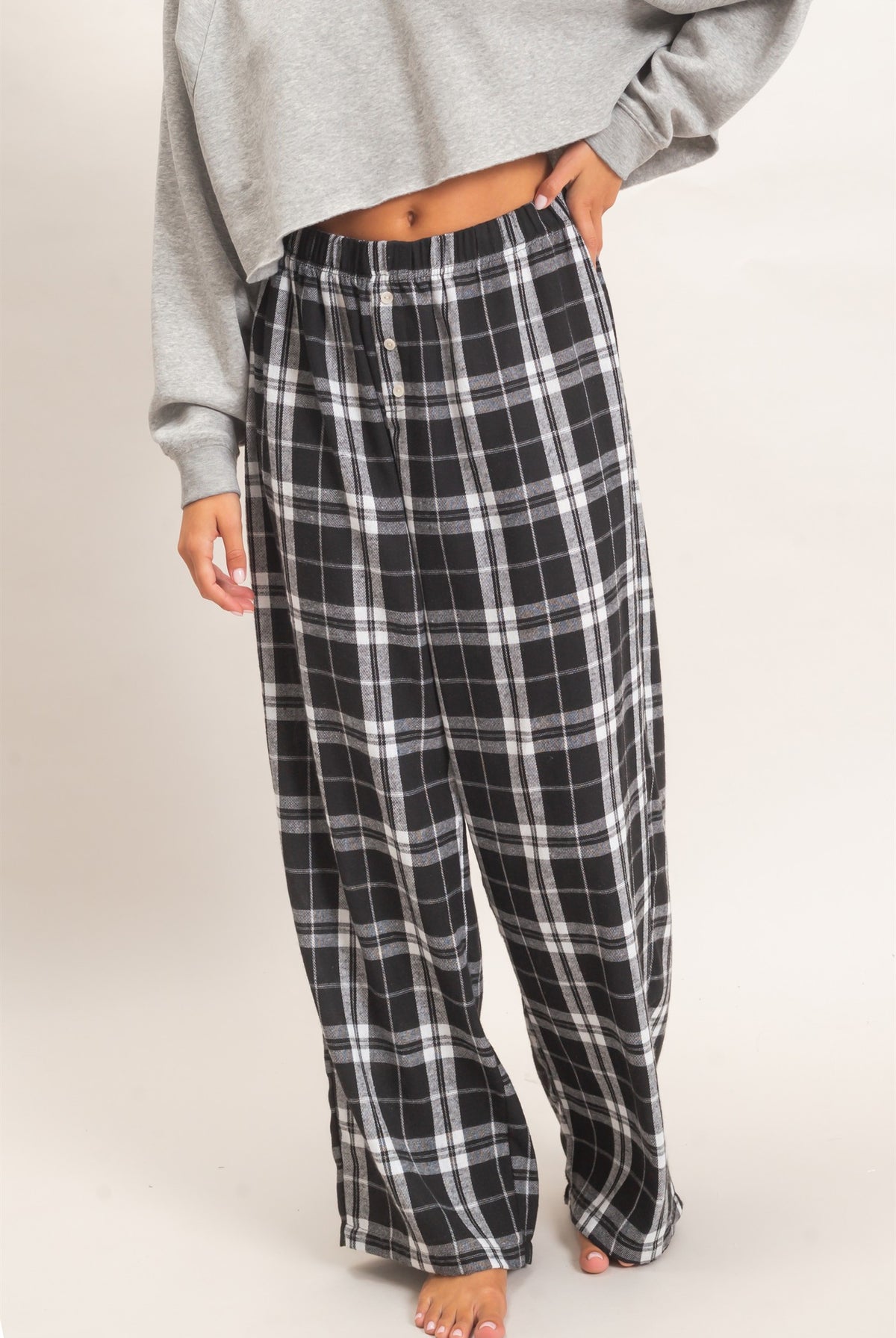 Wholesale Plaid Wide-Leg Pants Pants DZ26F271 BLACK DOUBLE ZERO