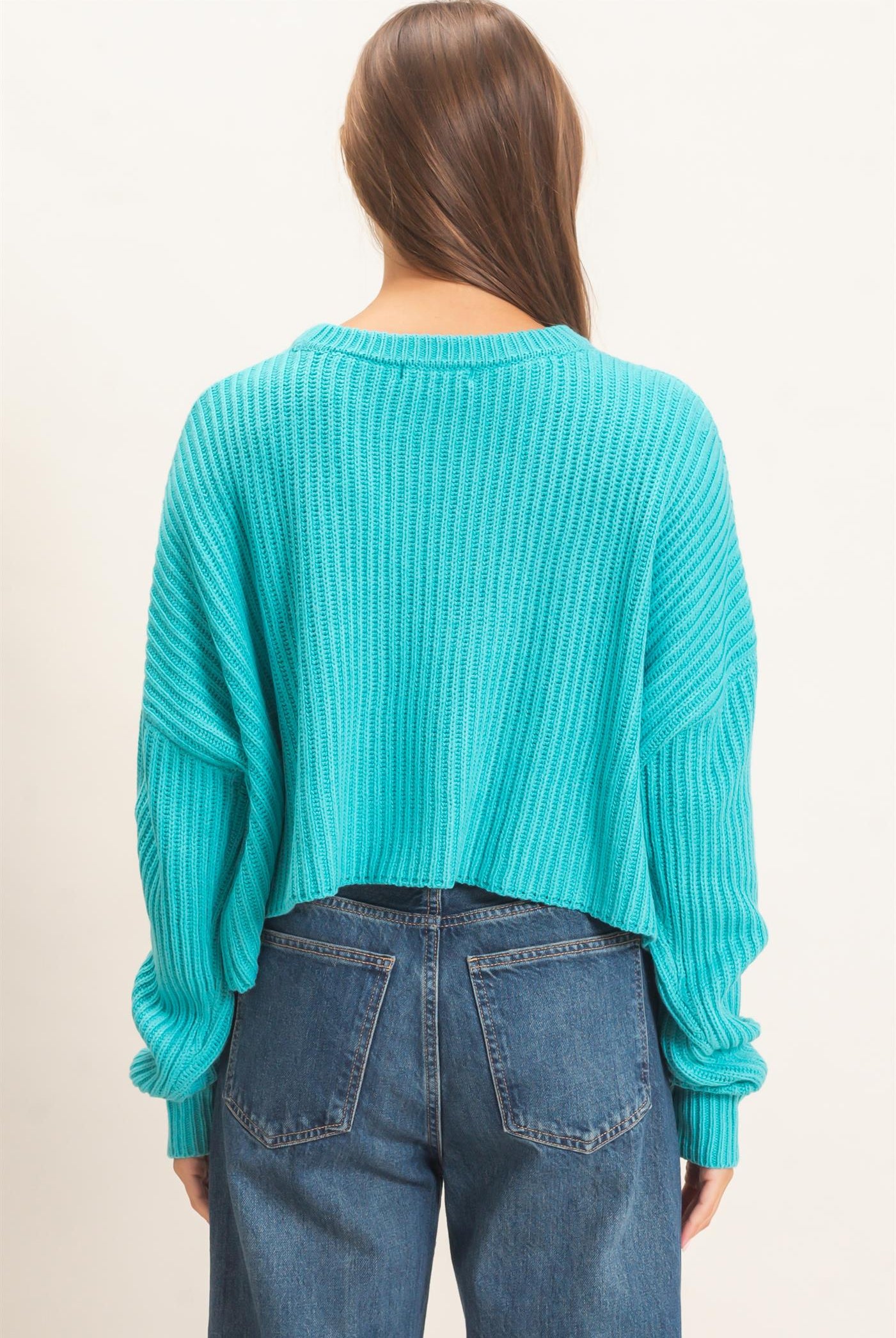 Wholesale Oversized Cropped Sweater Sweaters DZ26E252 TURQUOISE DOUBLE ZERO