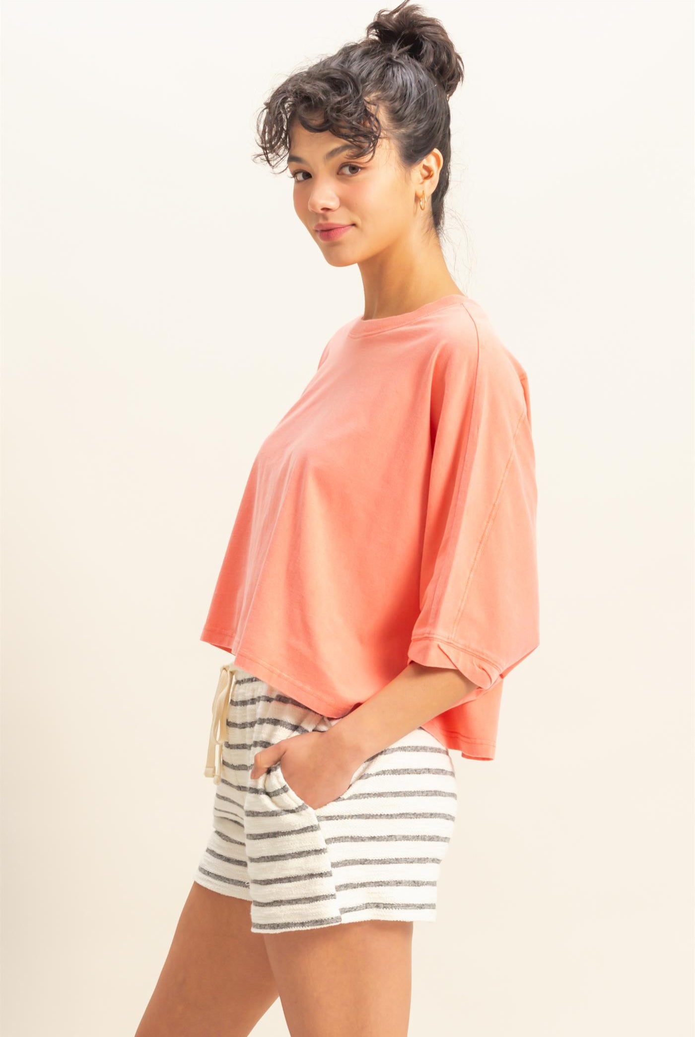 Wholesale Flowy Bat Wing Sleeves Knit Top Clothing Tops DZ25A797 CORAL DOUBLE ZERO