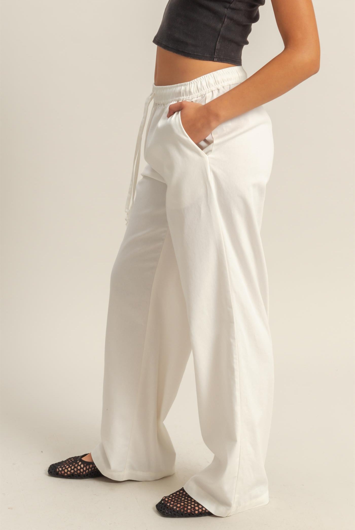 Wholesale Drawstring Waist Straight Leg Pants Pants DZ24A339 CREAM DOUBLE ZERO