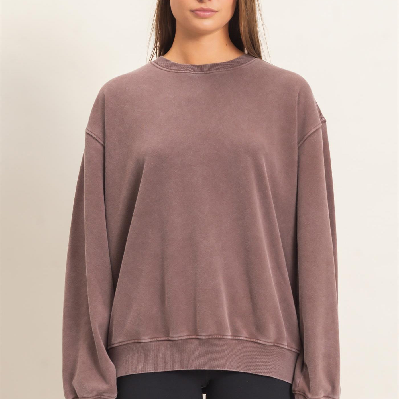 Wholesale Mineral Wash Crew Neck Sweatshirt Sweatshirts DZ26E990 DARK BROWN DOUBLE ZERO
