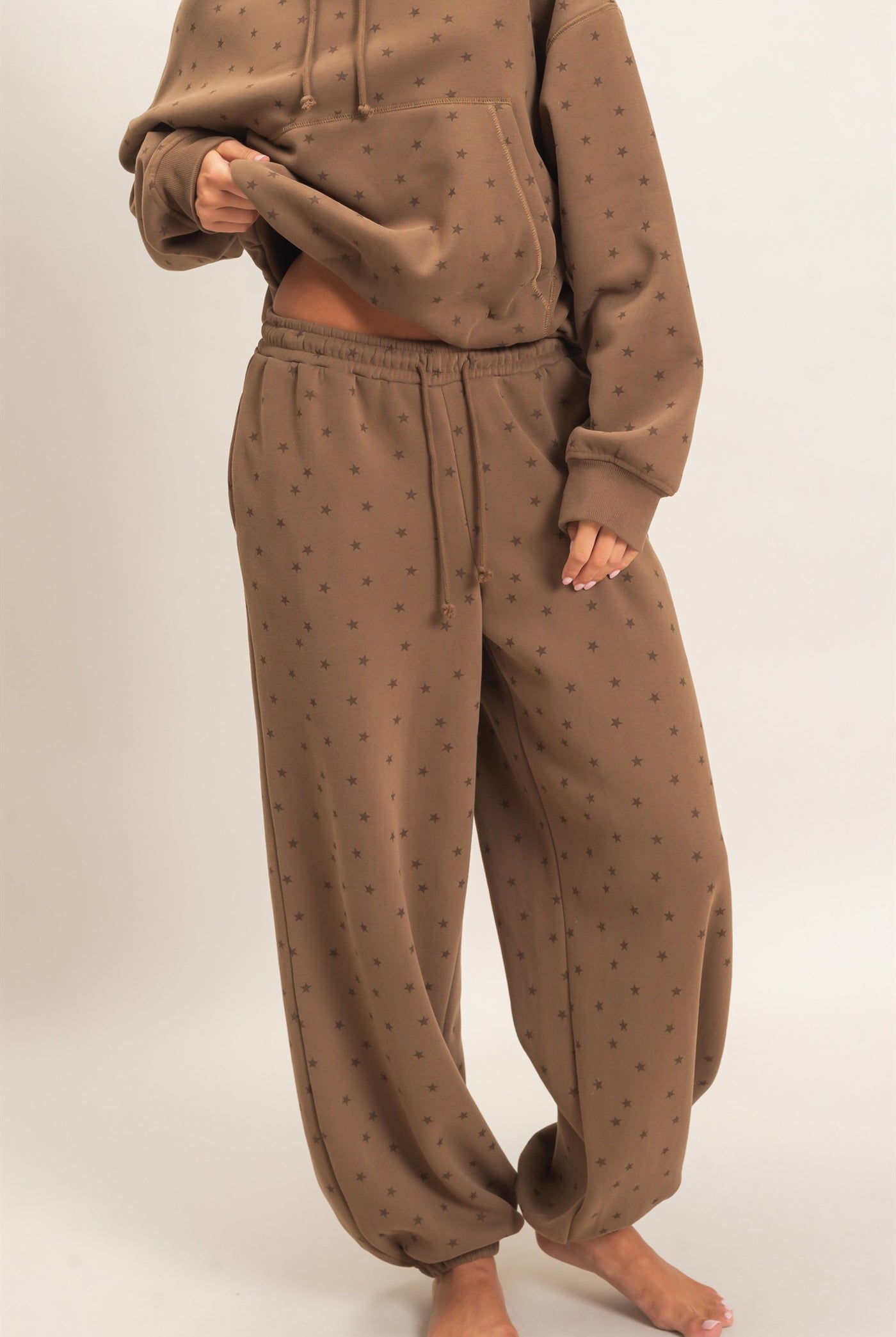 Wholesale Star Print Elastic Waist Jogger Pants Joggers DZ26E287 MOCHA DOUBLE ZERO