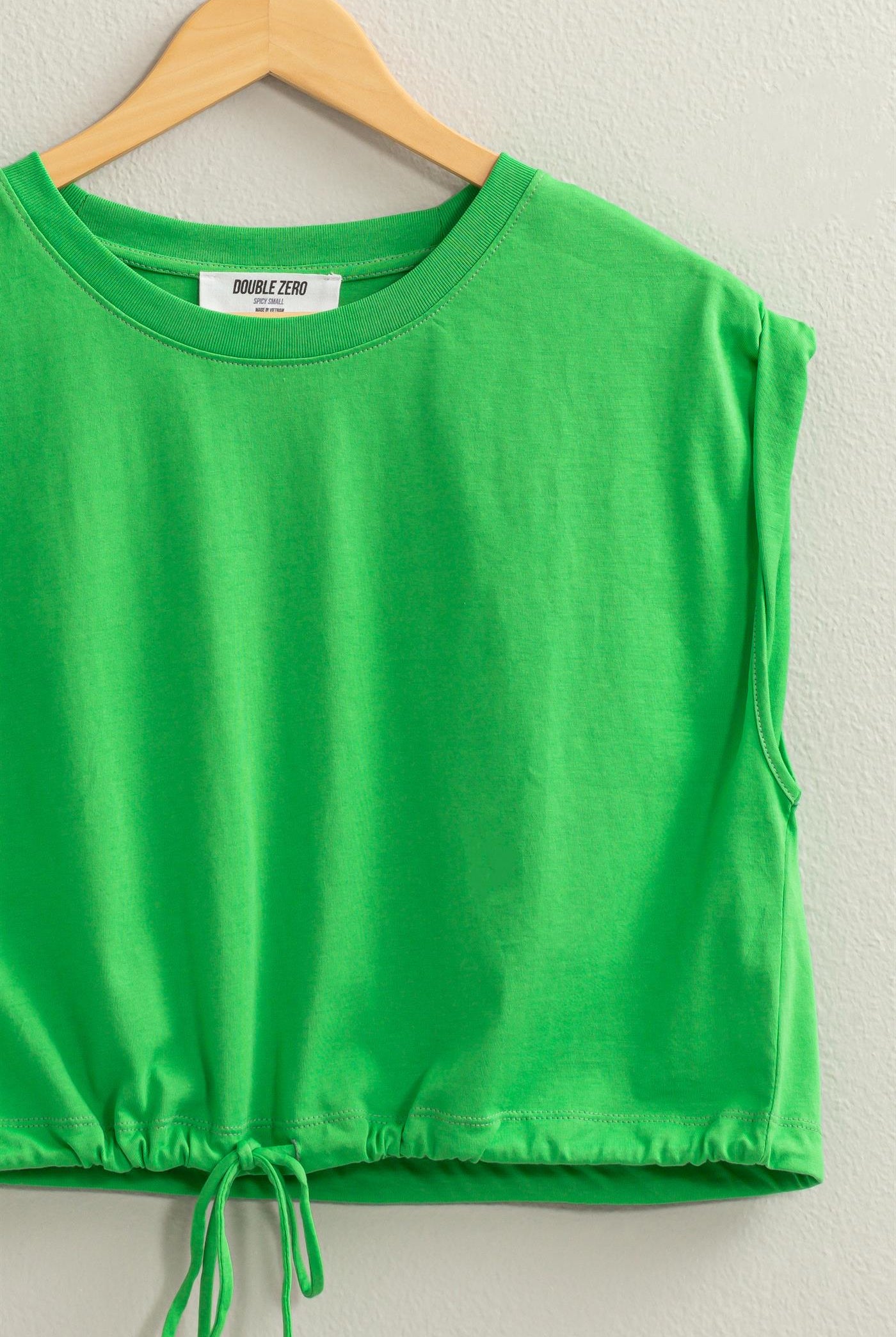 Wholesale Drawstring Hem Crop Top Clothing Tops DZ23E153 GREEN DOUBLE ZERO
