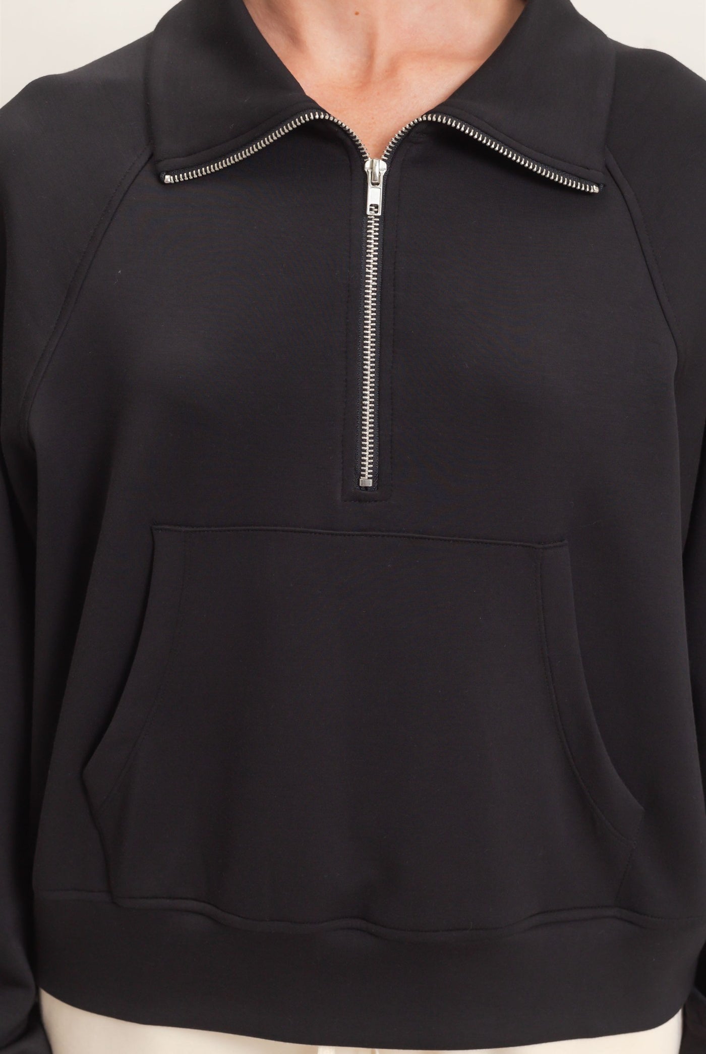 Wholesale Half-Zip Collar Raglan Pullover Sweatshirts DZ26C967 BLACK DOUBLE ZERO