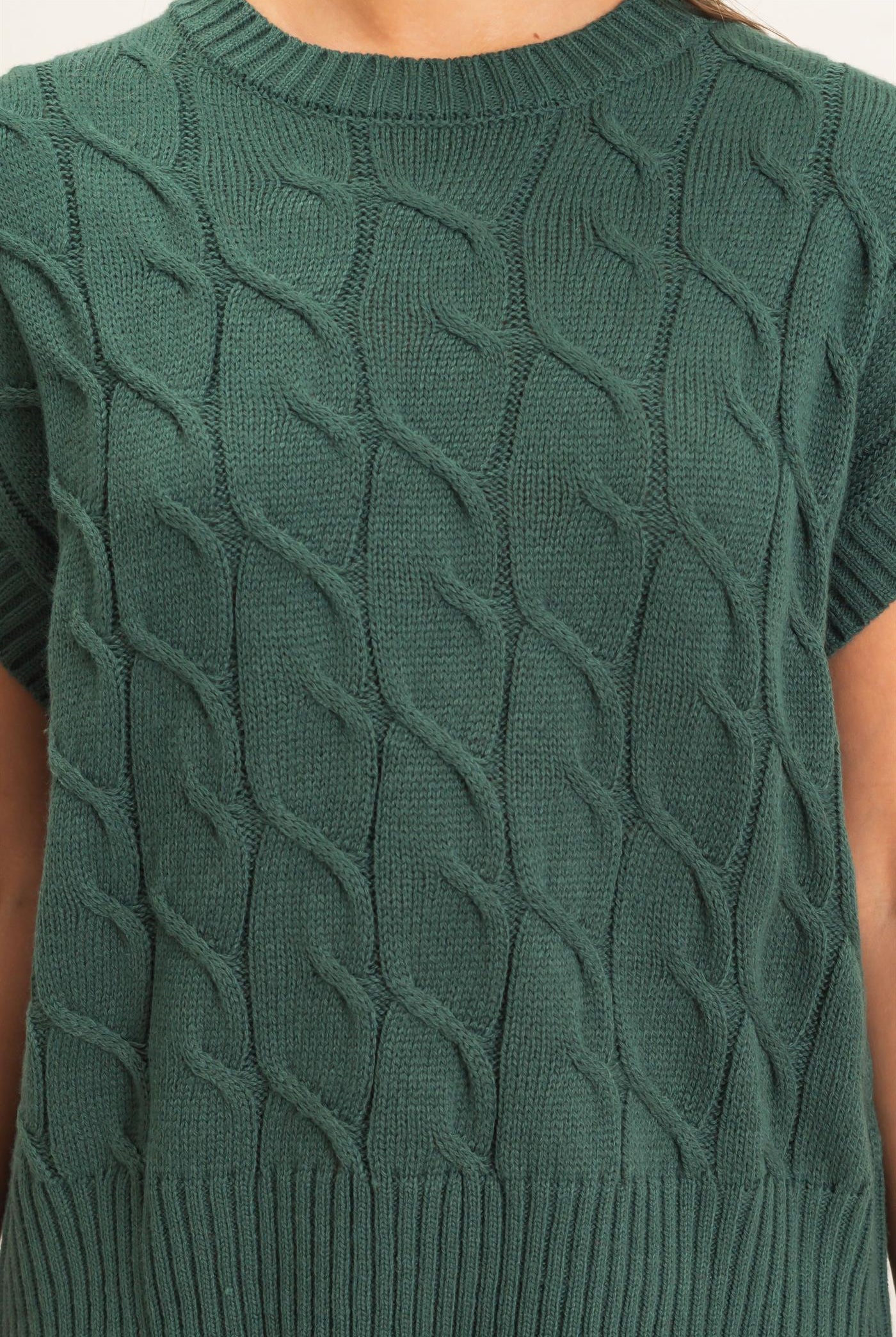 Wholesale Cable Knit Cap Sleeve Sweater Sweaters DZ26C974 DARK GREEN DOUBLE ZERO