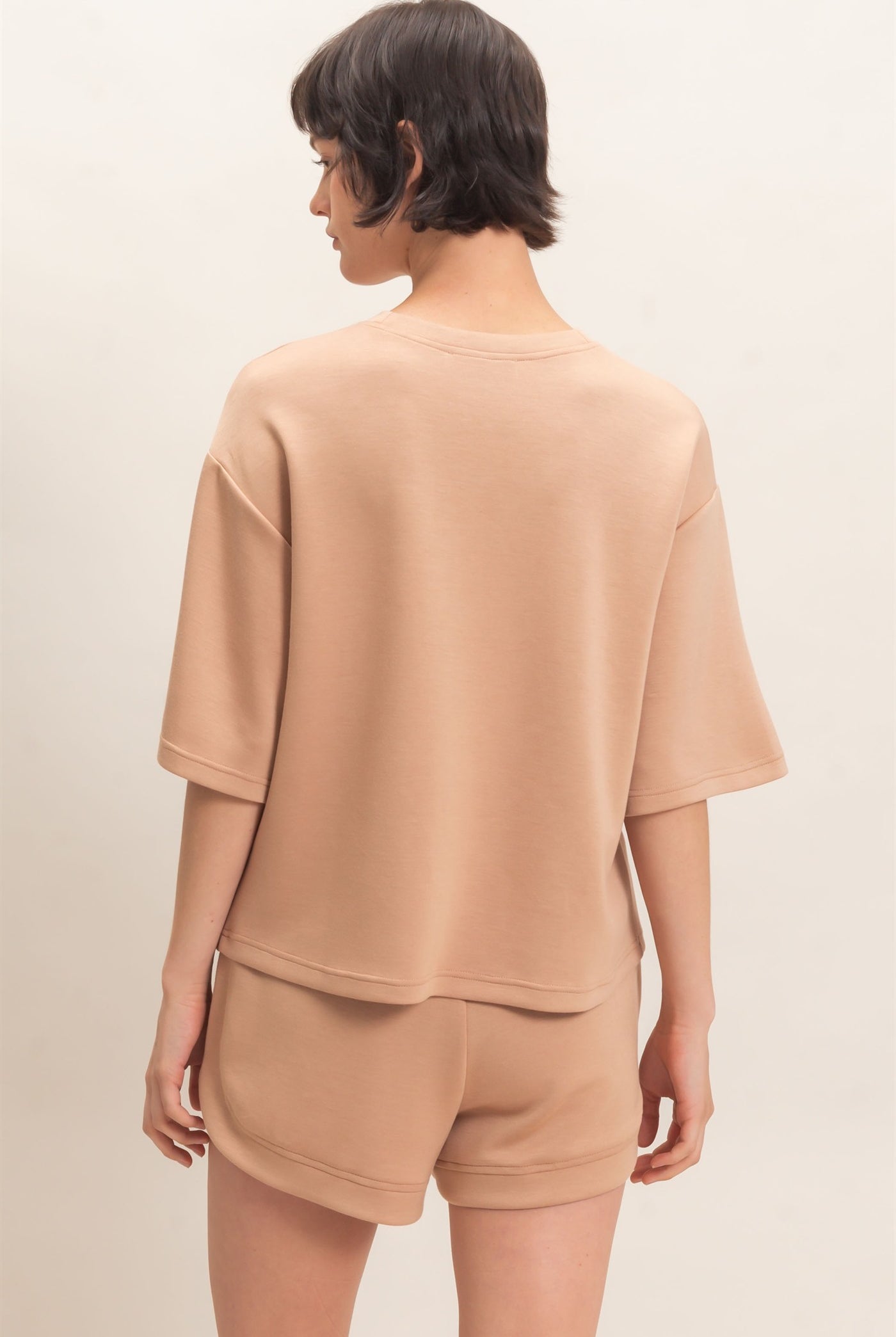 Wholesale Loose Fit Crew Neck Short Sleeve Top Clothing Tops DZ26C965 DARK TAUPE DOUBLE ZERO