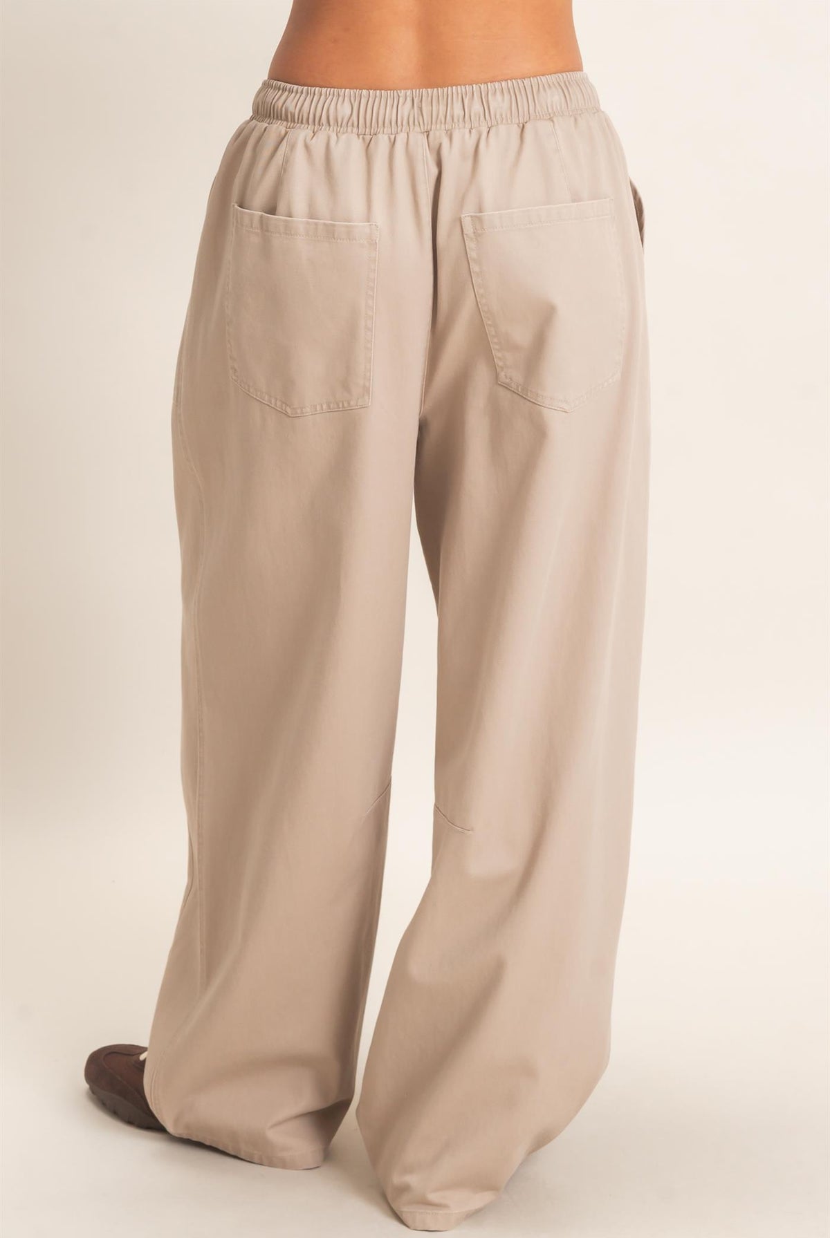 Wholesale Twill Elastic Waist Barrel Pants Pants DZ27A228 BEIGE DOUBLE ZERO