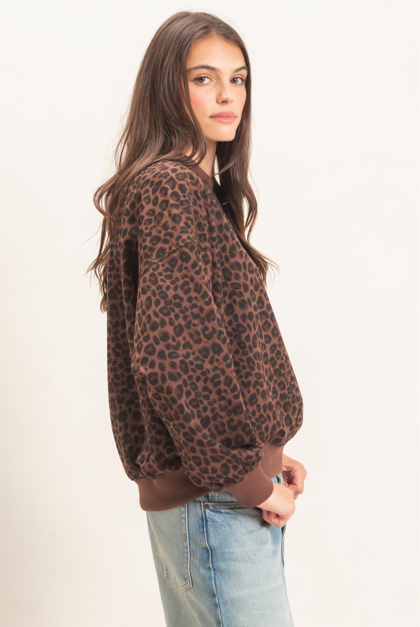 Wholesale Leopard Print Sweatshirt Sweatshirts HF27A426 BROWN HYFVE