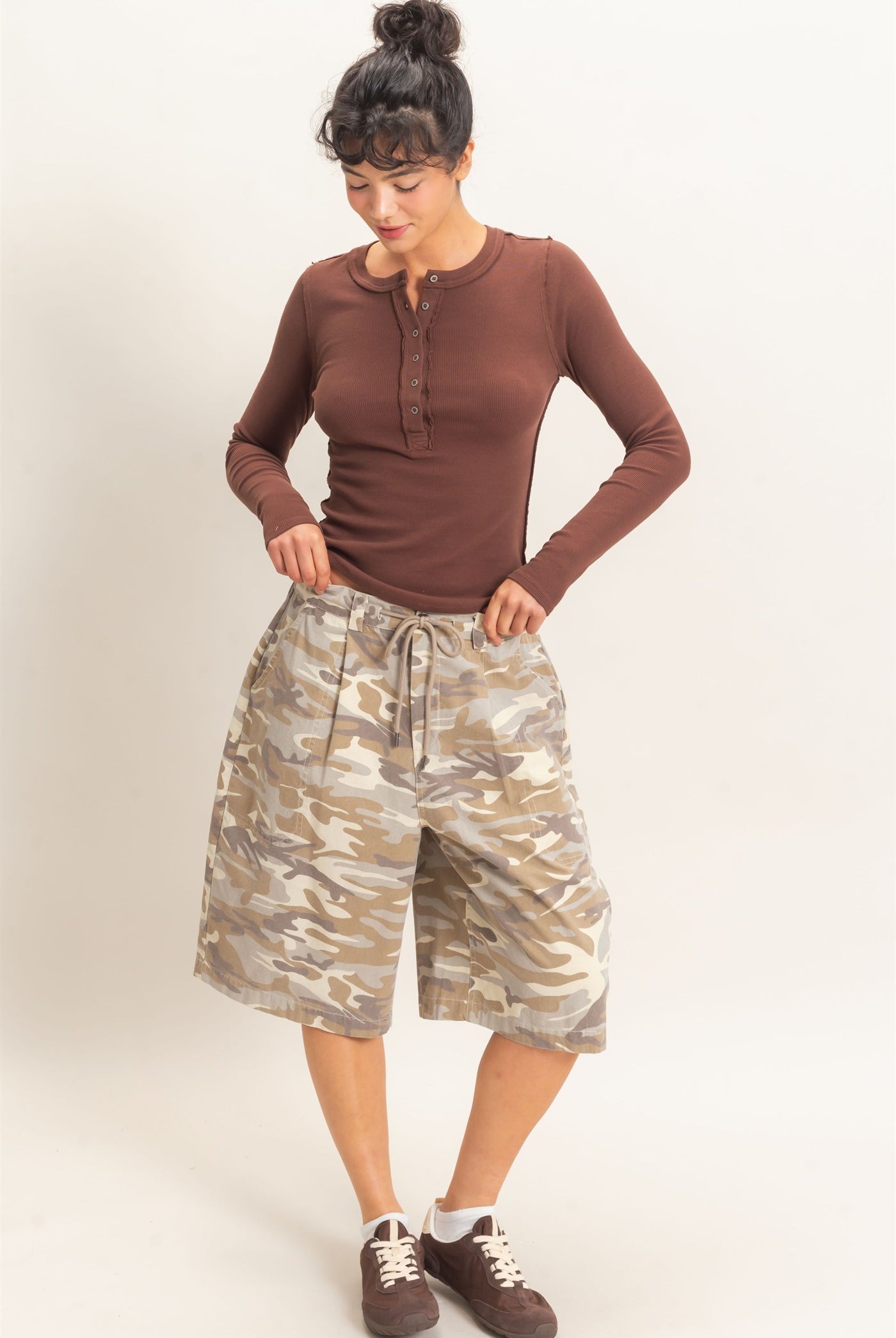 Wholesale Camouflage Print Drawstring Shorts Shorts DZ26E399 STONE DOUBLE ZERO