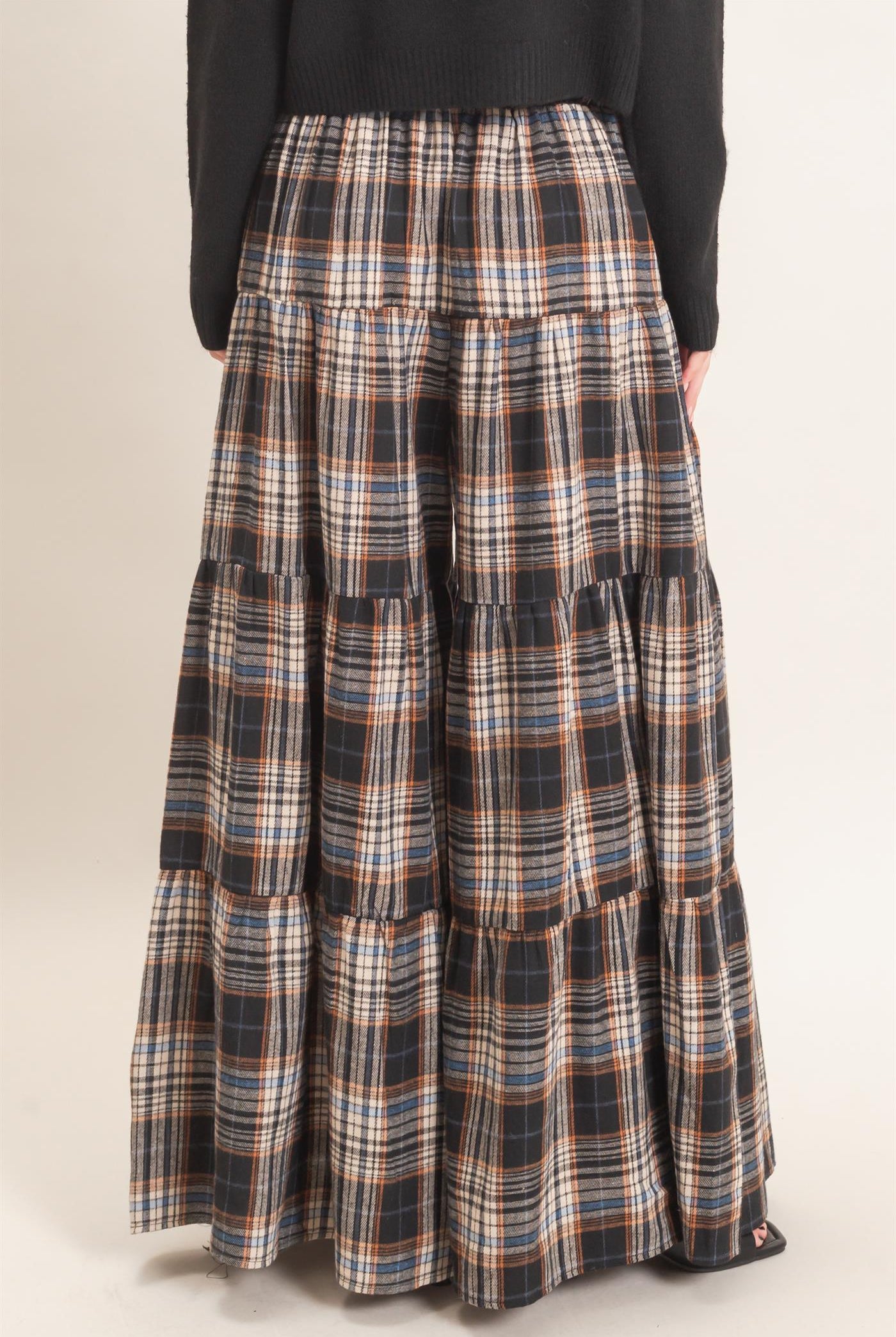 Wholesale Tiered Plaid Wide-Leg Pants Pants HF26E042 BLACK HYFVE