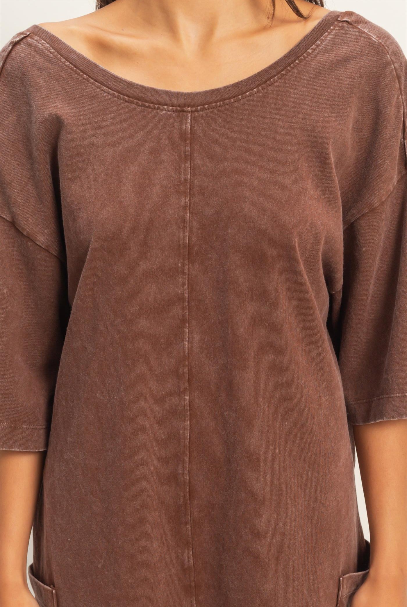 Wholesale Mineral Washed V-Back Romper Clothing DZ26A326 CHOCOLATE HYFVE