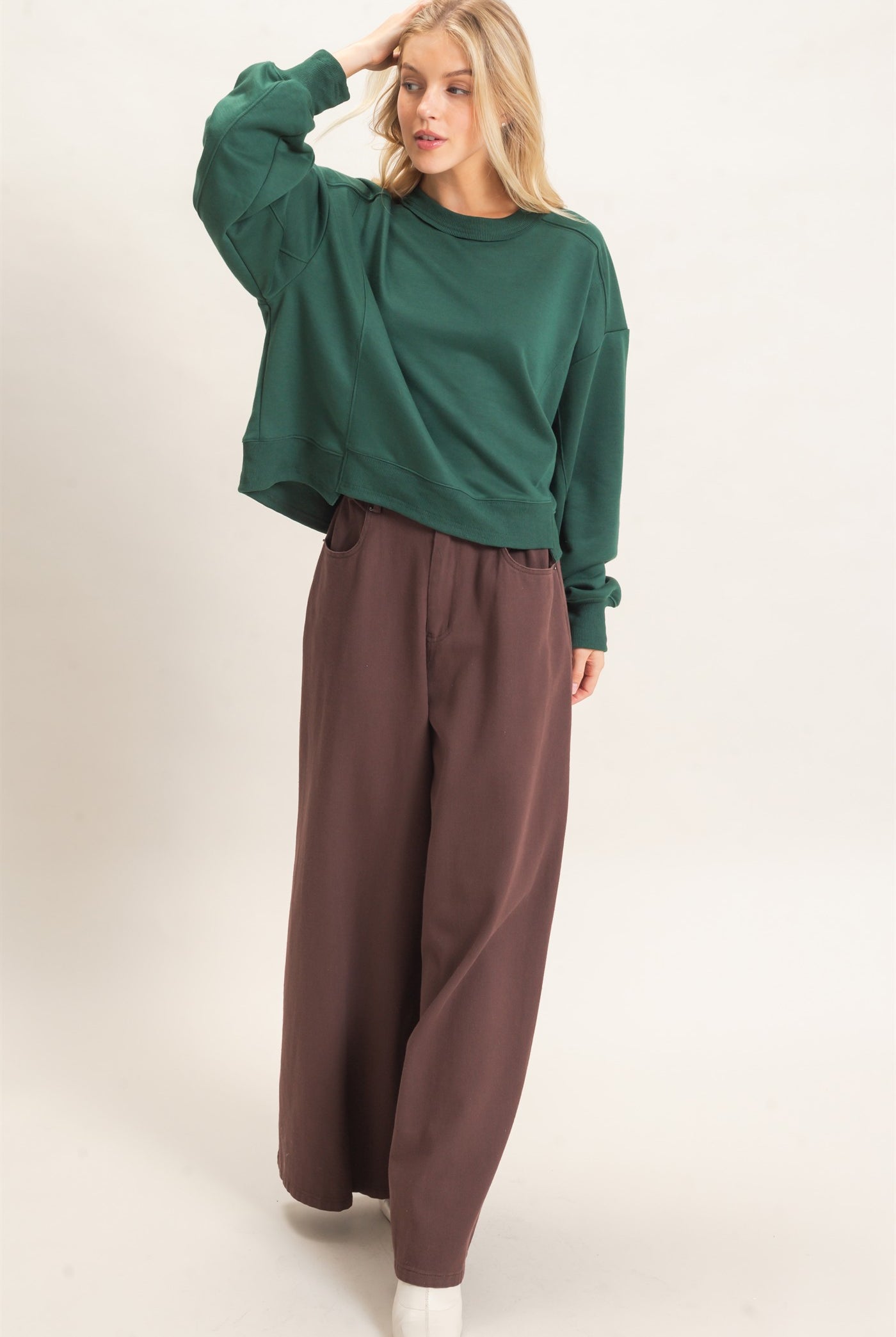 Wholesale Ribbed Crew Neck Sweatshirt Sweatshirts HF26F087 HUNTER GREEN HYFVE