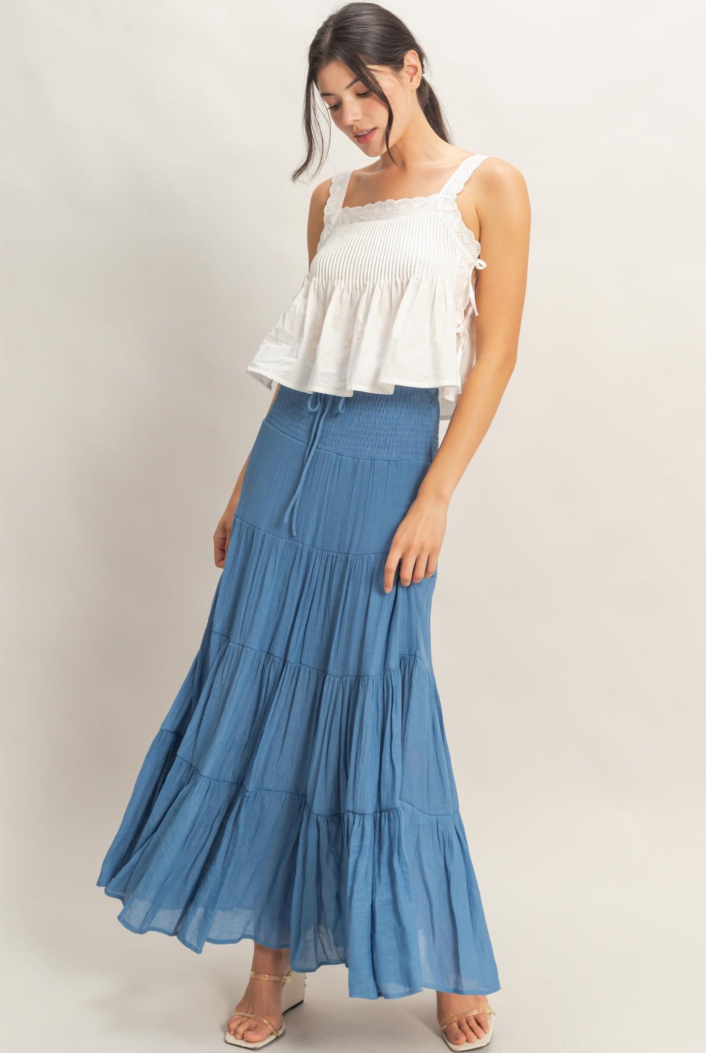 Wholesale Pleated Lace Trim Tank Tank Tops HF26C271 OFF WHITE HYFVE