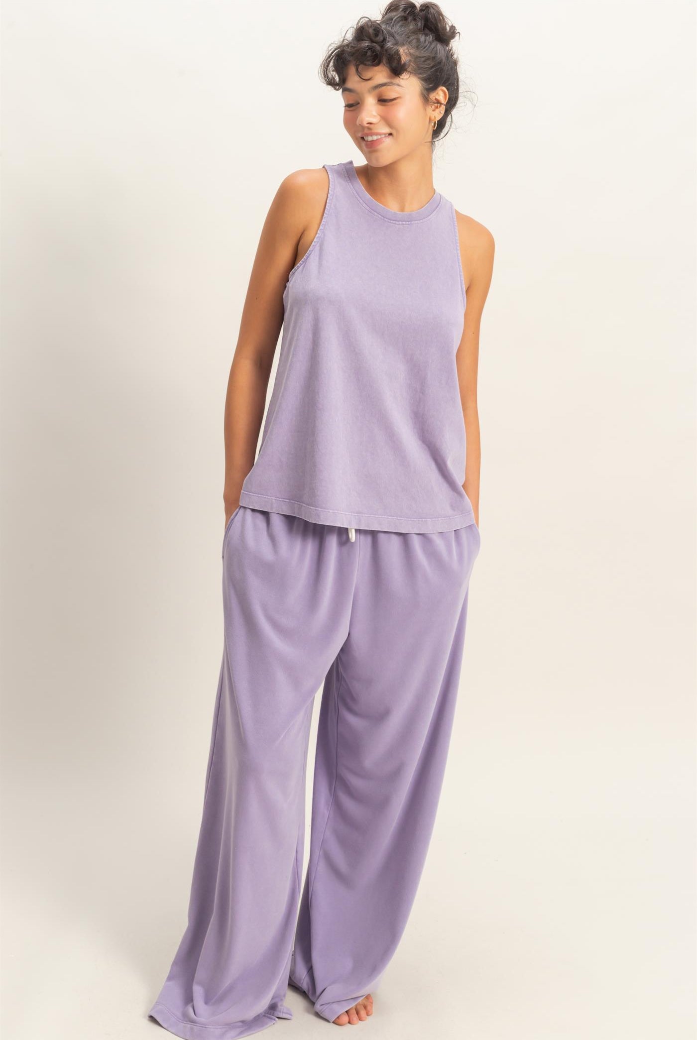 Wholesale Mineral Washed Sleeveless Top Clothing Tops DZ26A739 DUSTY PURPLE DOUBLE ZERO