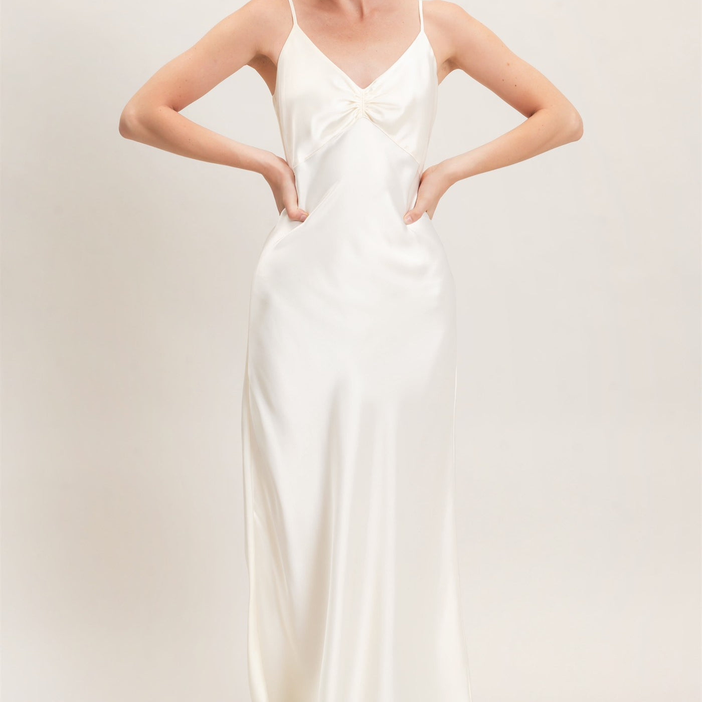 Wholesale Satin Slip Dress With Spaghetti Straps Dresses DZ26E380 CREAM DOUBLE ZERO