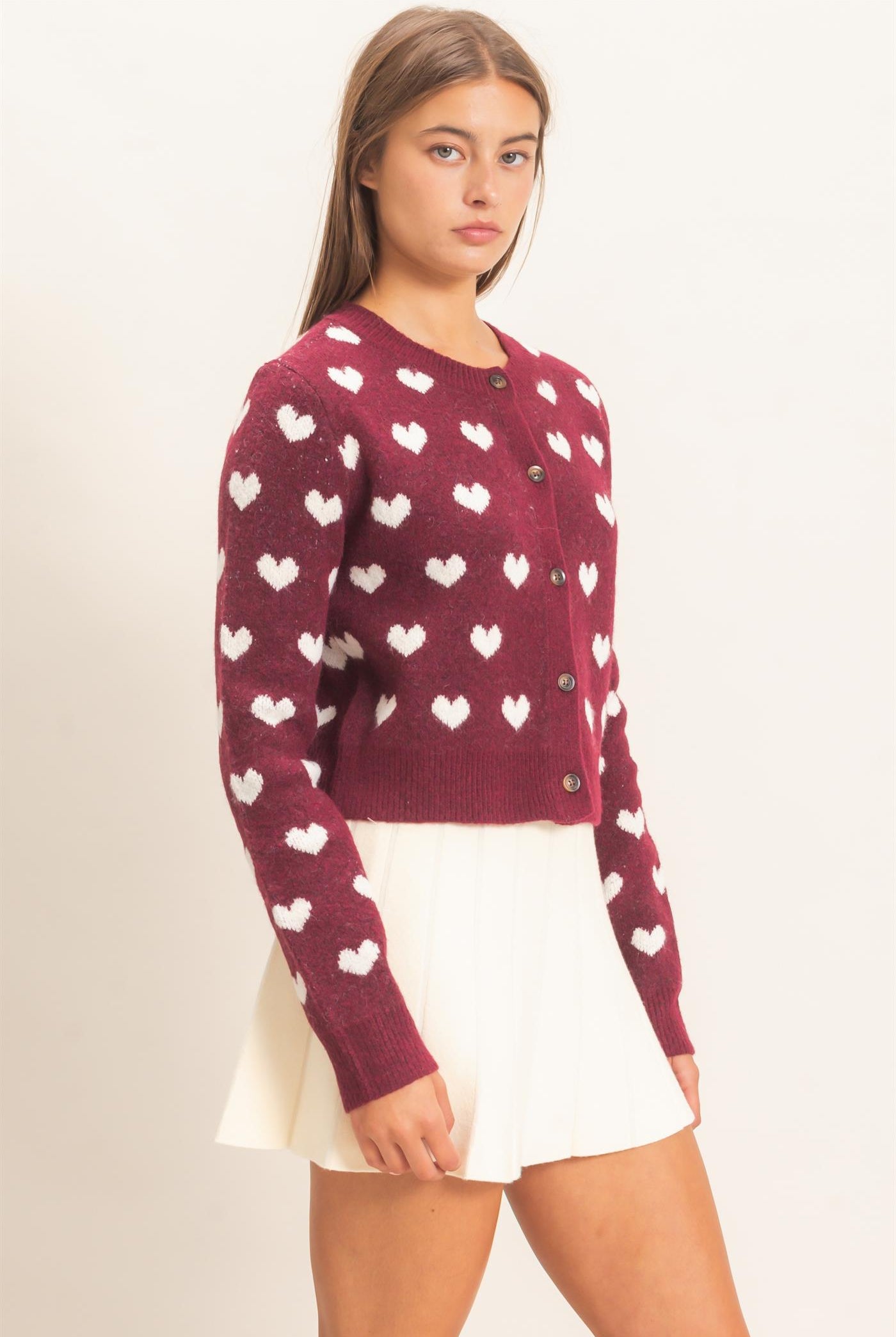 Wholesale Heart Pattern Cardigan Cardigans DZ26E320 DARK CHERRY DOUBLE ZERO