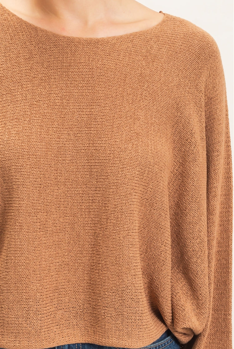 Wholesale Loose Knit Boat Neck Sweater Sweaters HF26E896 TAUPE HYFVE